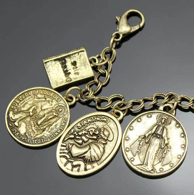 Assembly of Saints Bracelet of Medals in Antique Gold