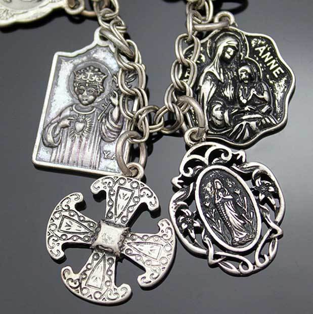 Assembly of Saints Bracelet of Medals in Antique Silver