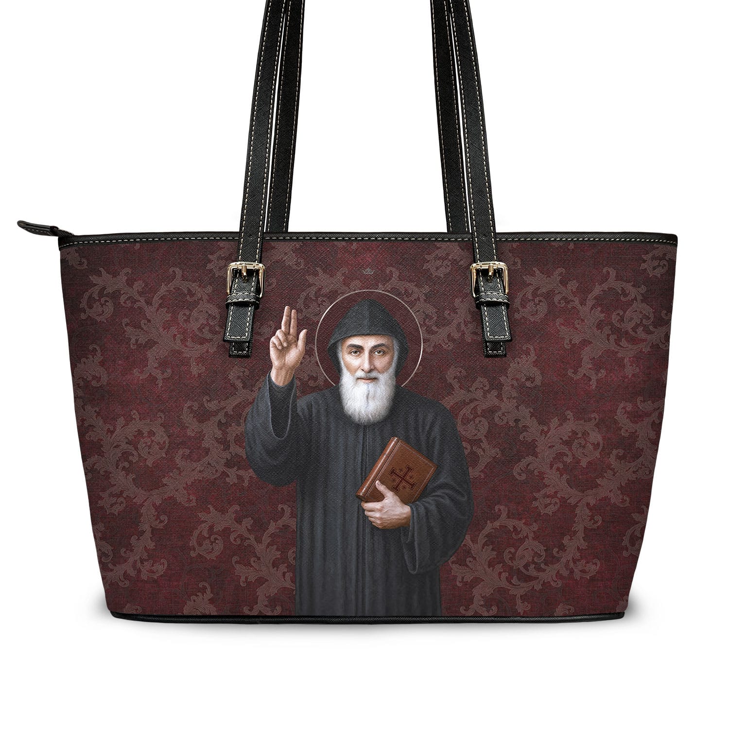 St. Charbel Tote Bag (Damask Mahogany) Copyright VENXARA