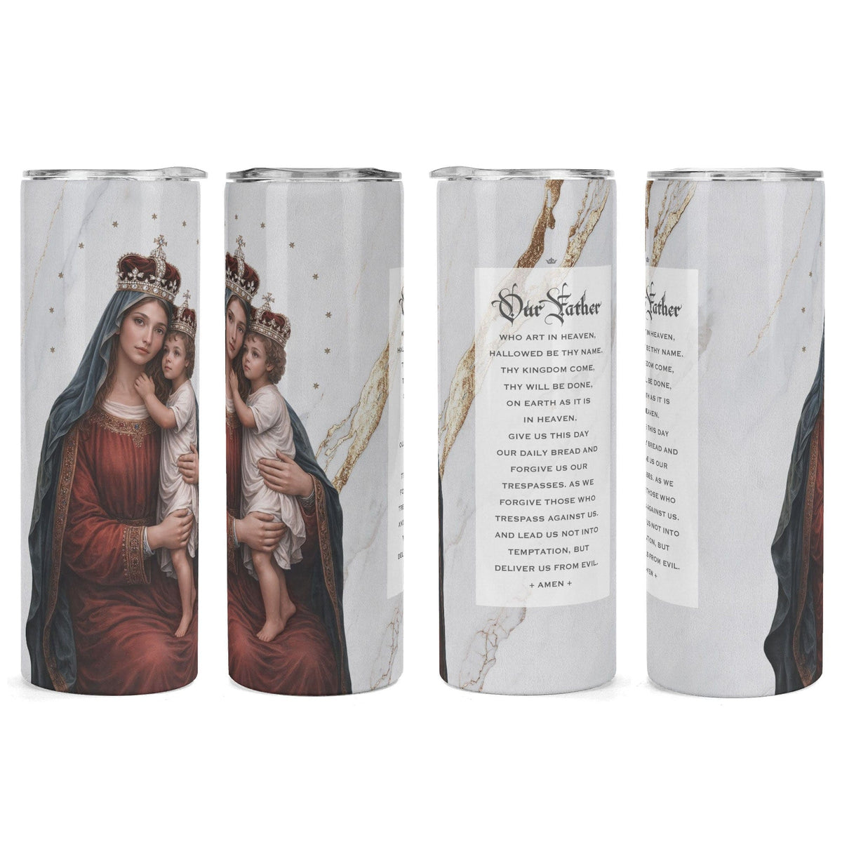 Divine King and Queen Lords Prayer Skinny Tumbler (Blanc Marble 20 oz) Copyright VENXARA
