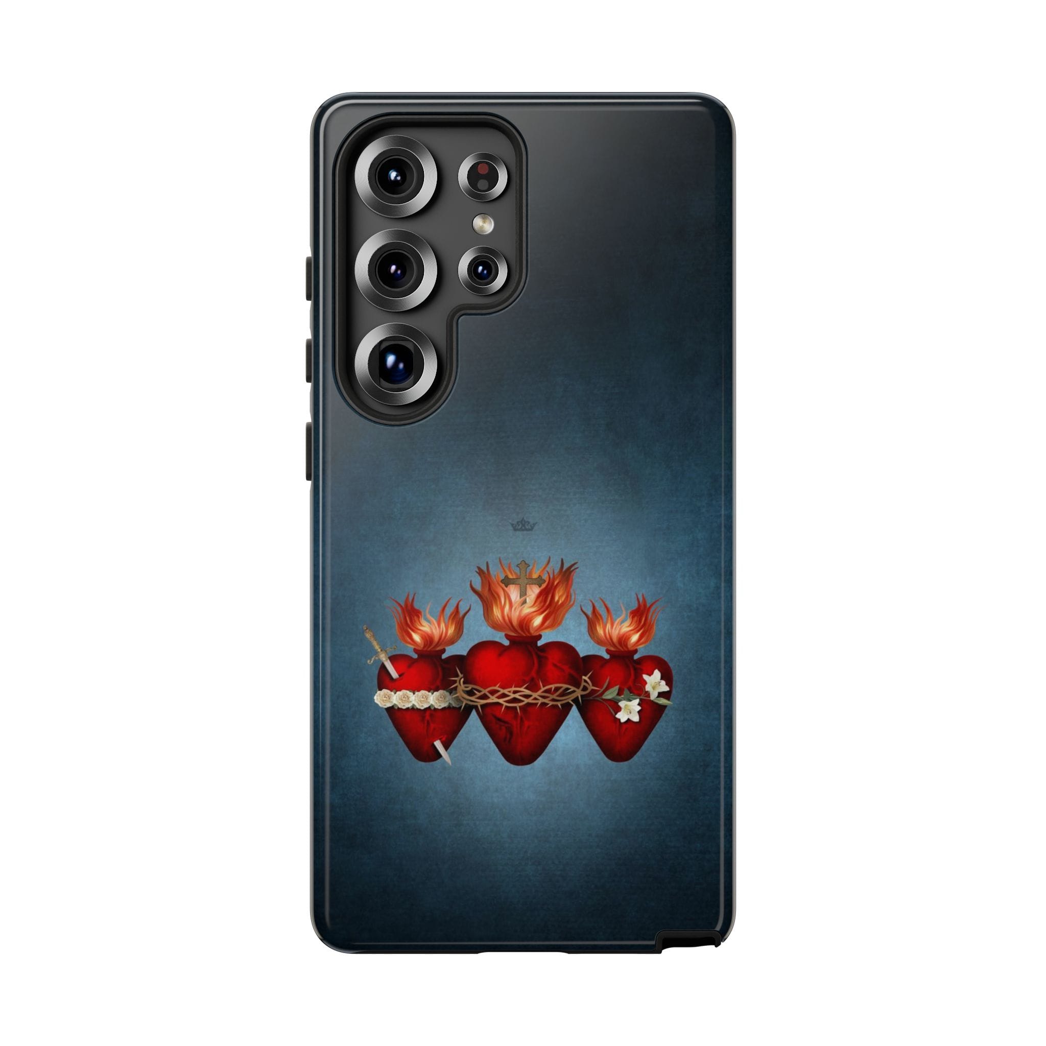 Holy Family Hearts Hard Phone Case (Vintage Blue) Copyright VENXARA