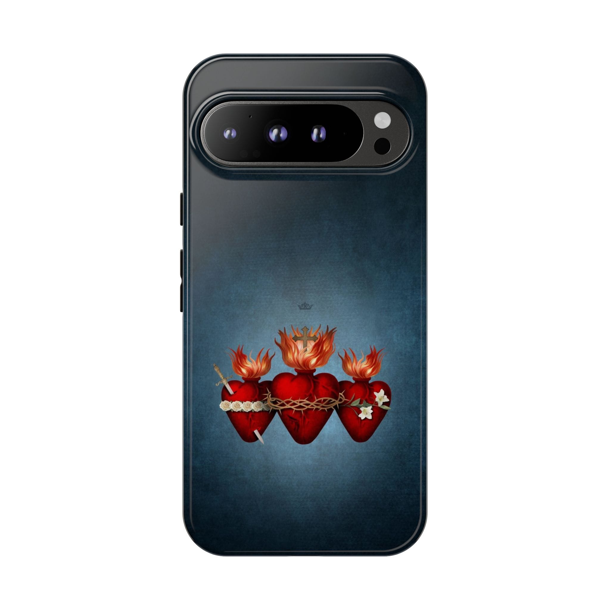 Holy Family Hearts Hard Phone Case (Vintage Blue) Copyright VENXARA