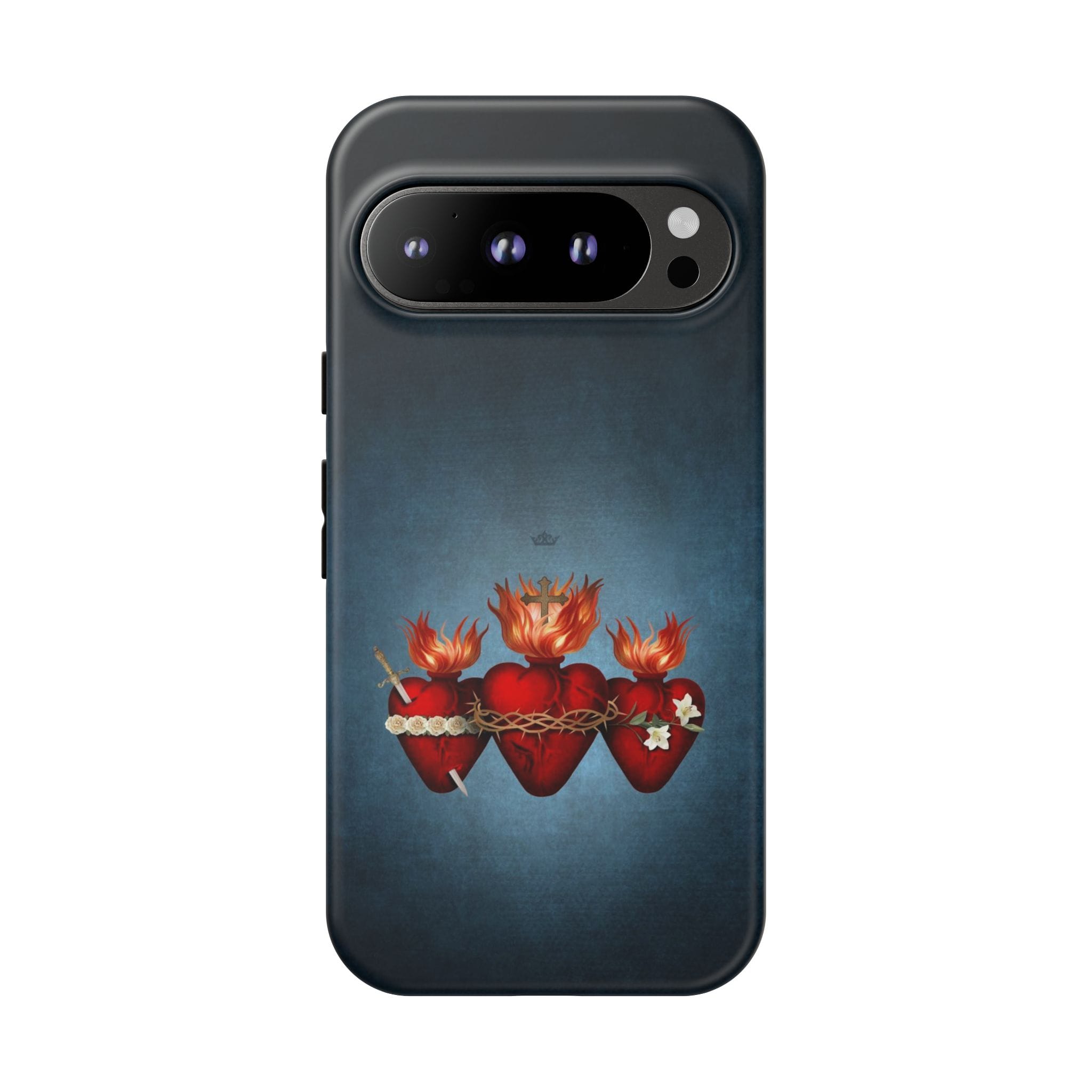 Holy Family Hearts Hard Phone Case (Vintage Blue) Copyright VENXARA