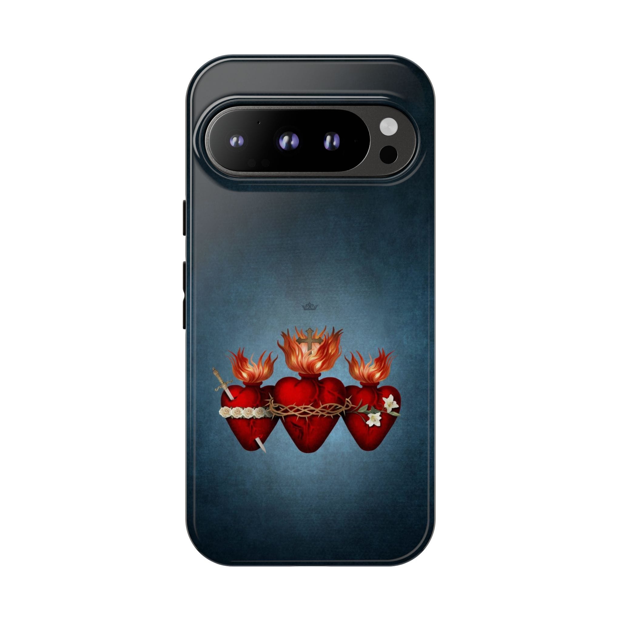 Holy Family Hearts Hard Phone Case (Vintage Blue) Copyright VENXARA