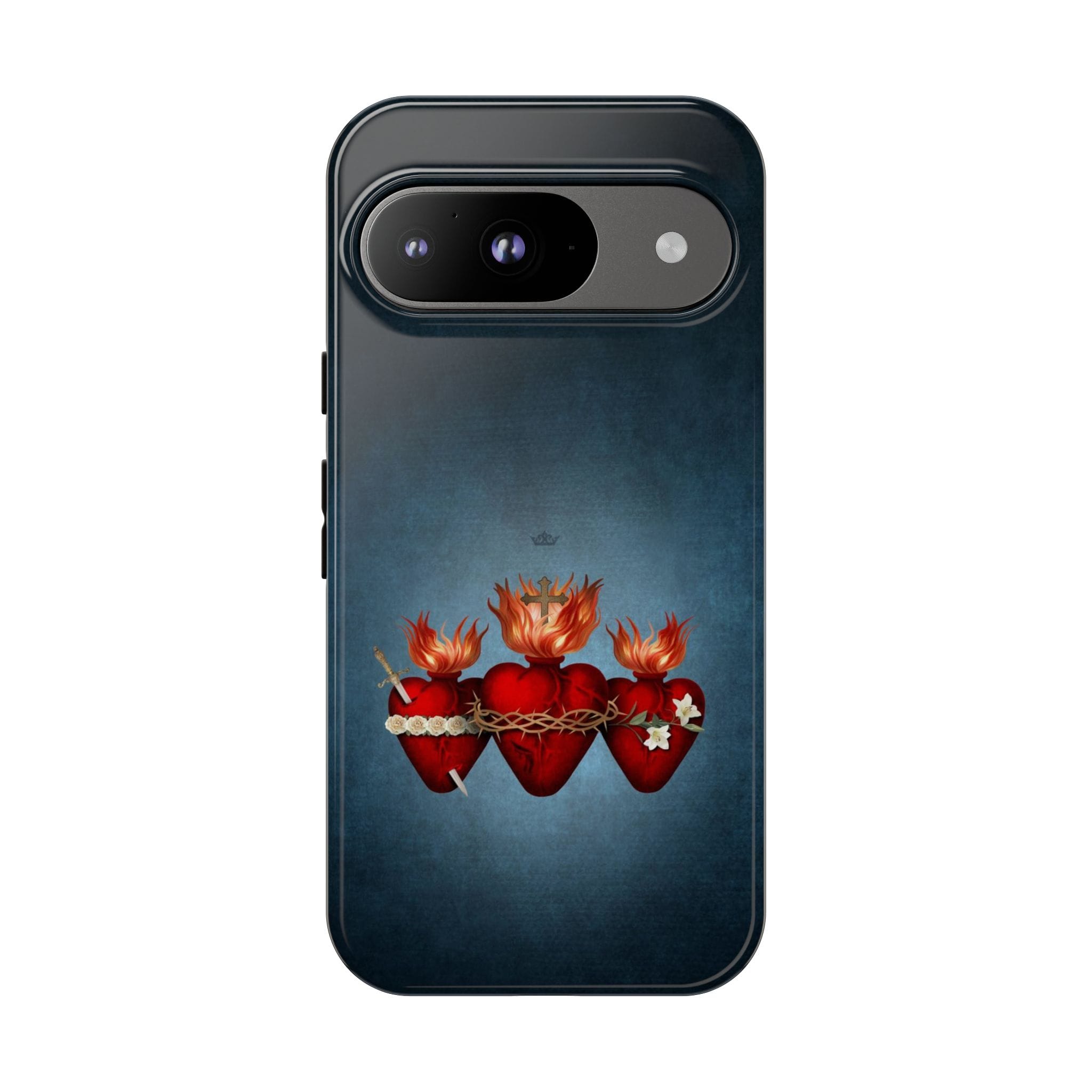 Holy Family Hearts Hard Phone Case (Vintage Blue) Copyright VENXARA
