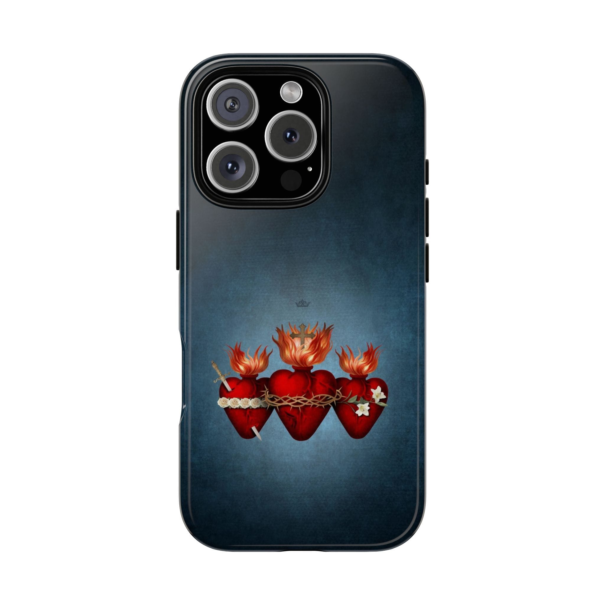 Holy Family Hearts Hard Phone Case (Vintage Blue) Copyright VENXARA
