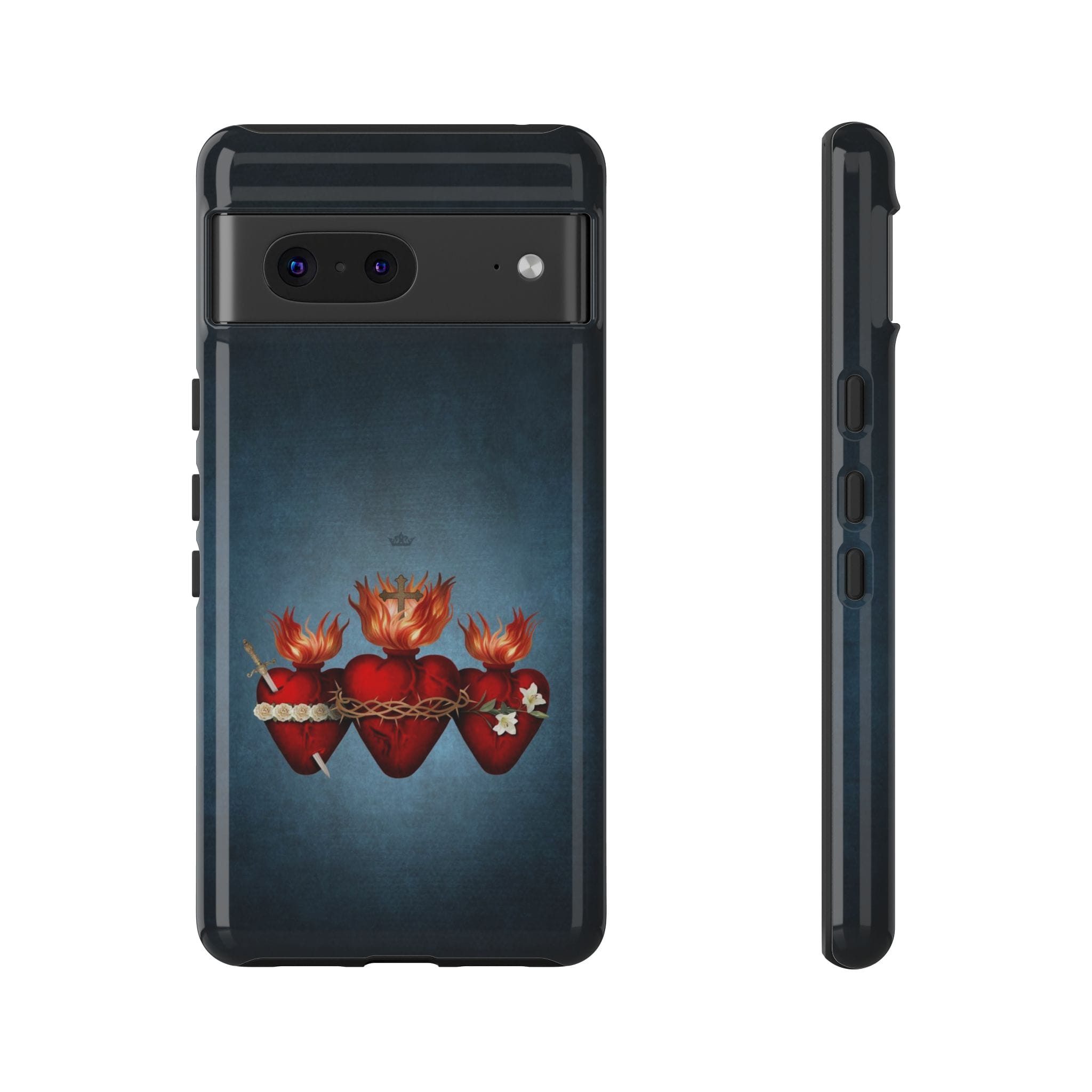 Holy Family Hearts Hard Phone Case (Vintage Blue) Copyright VENXARA