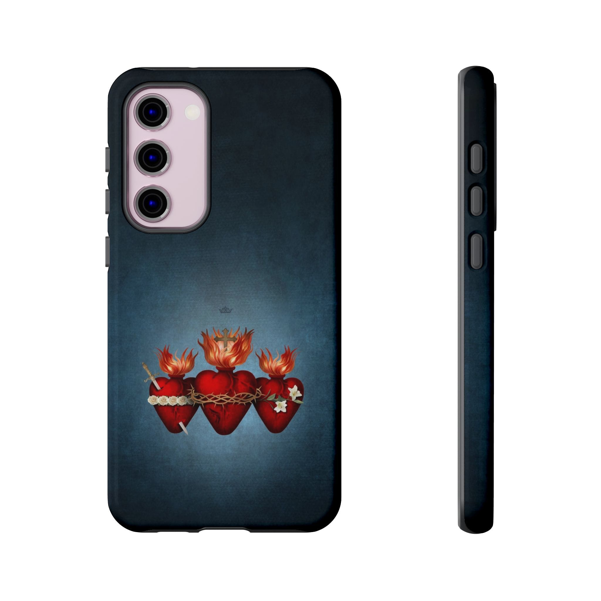 Holy Family Hearts Hard Phone Case (Vintage Blue) Copyright VENXARA