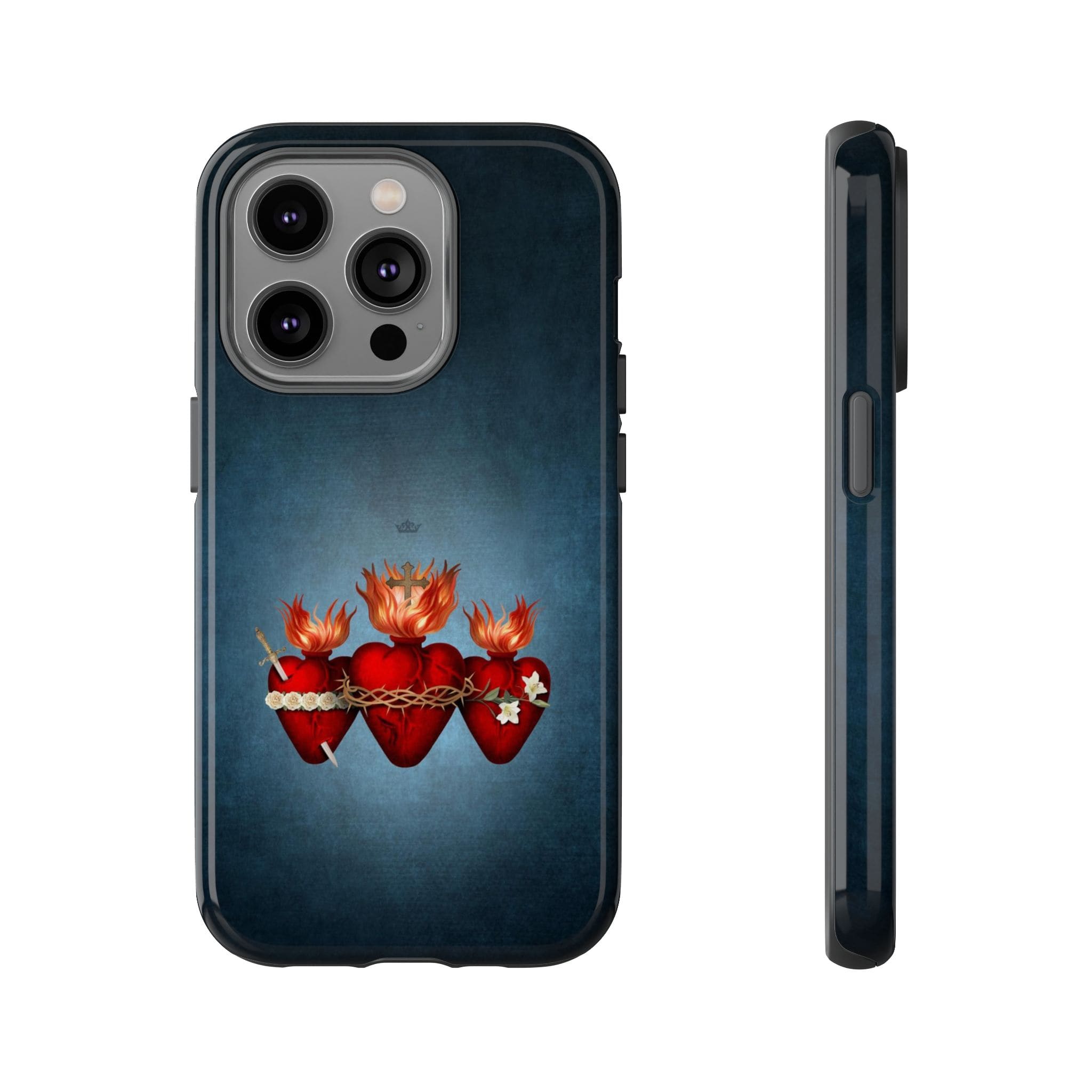 Holy Family Hearts Hard Phone Case (Vintage Blue) Copyright VENXARA