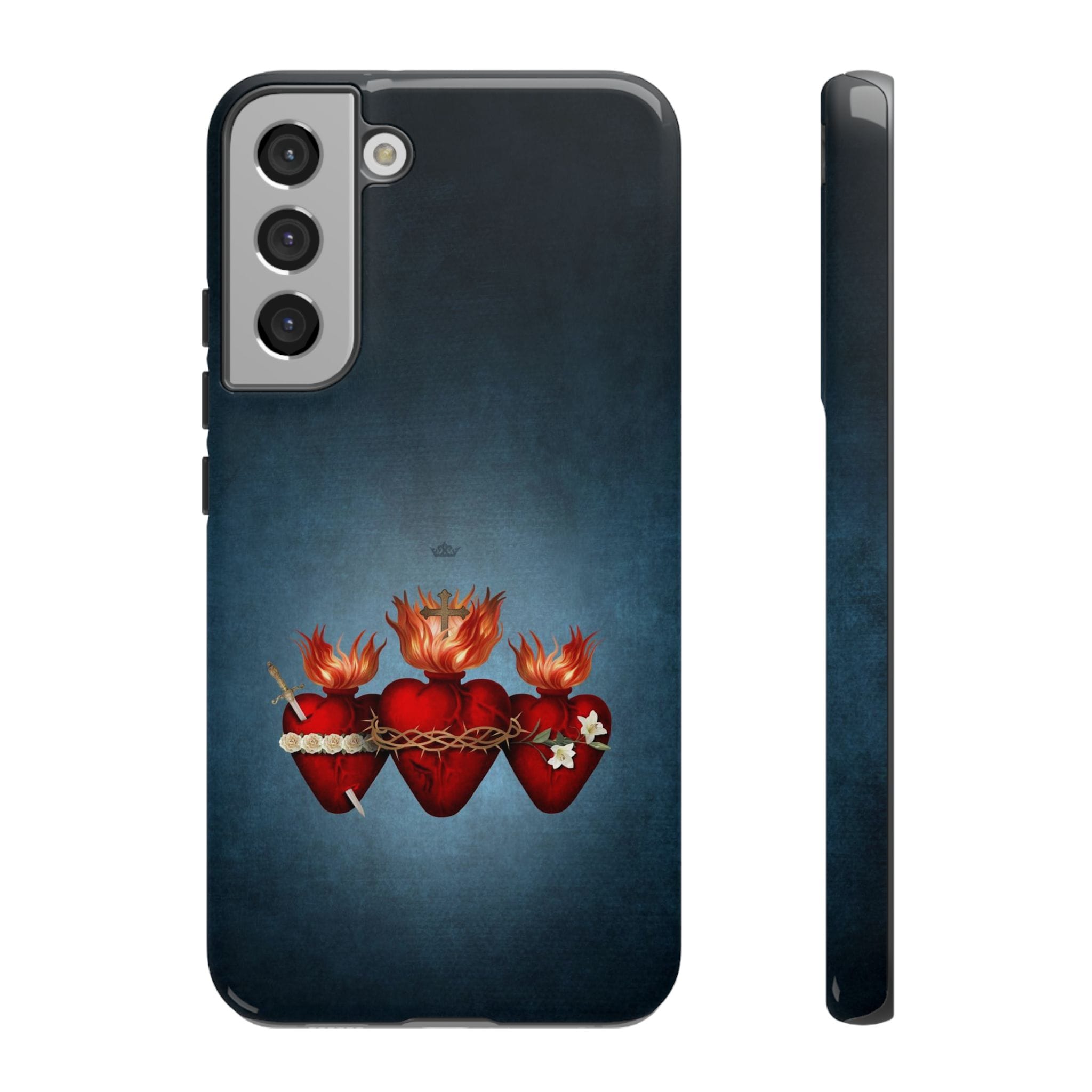 Holy Family Hearts Hard Phone Case (Vintage Blue) Copyright VENXARA
