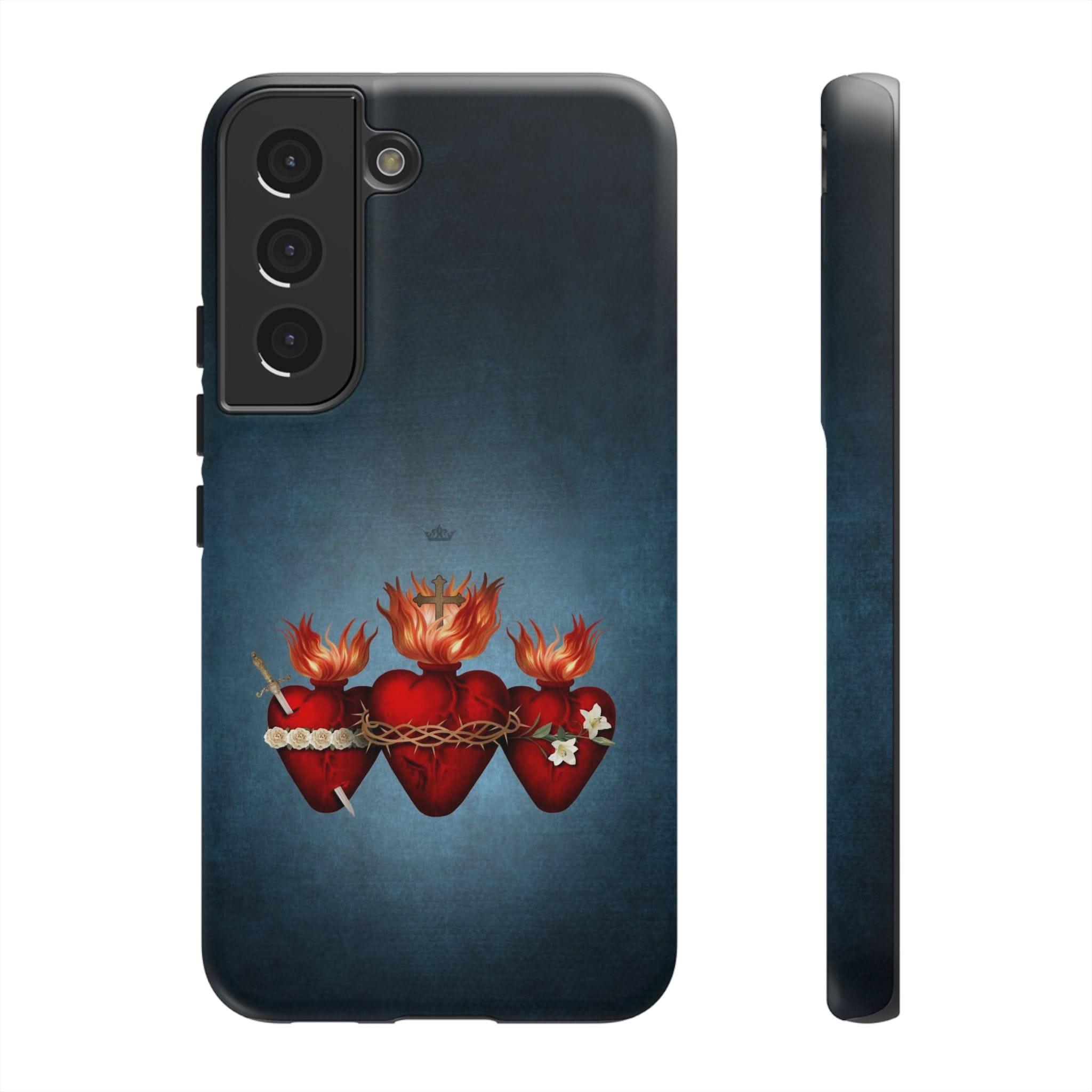 Holy Family Hearts Hard Phone Case (Vintage Blue) Copyright VENXARA