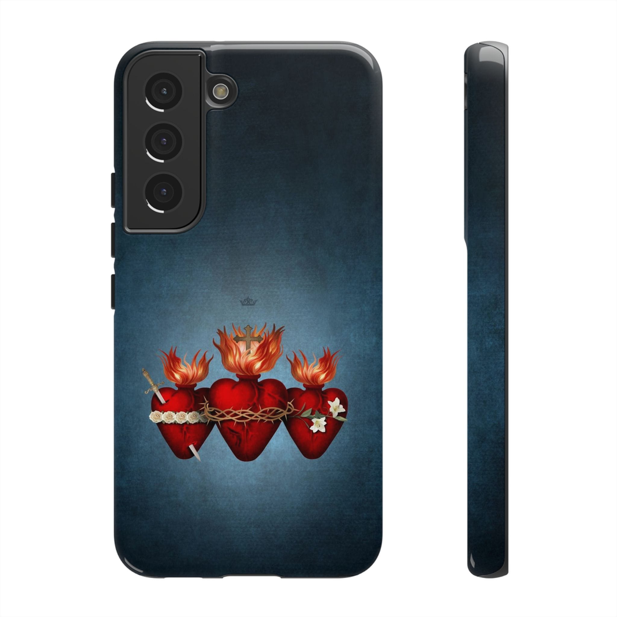 Holy Family Hearts Hard Phone Case (Vintage Blue) Copyright VENXARA