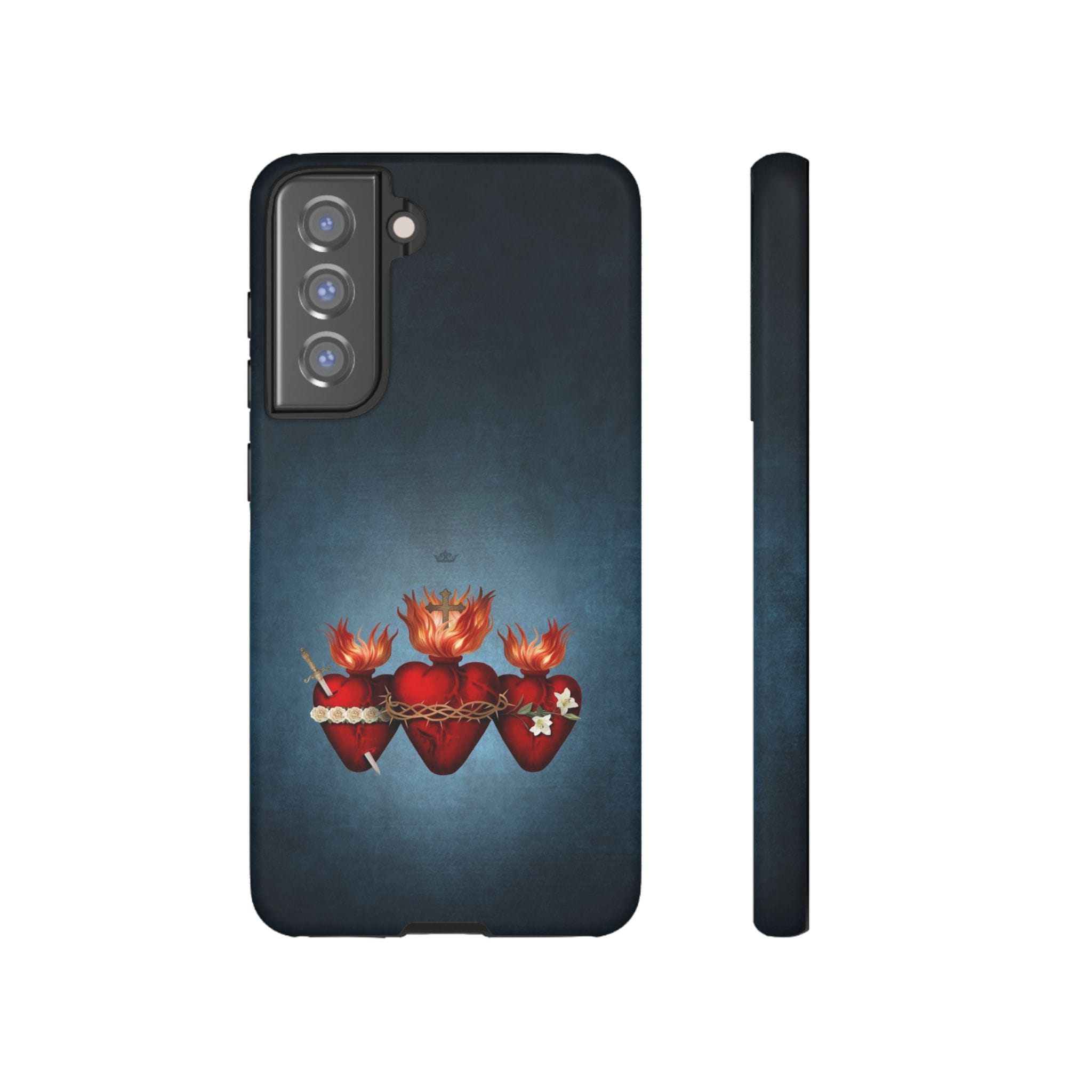 Holy Family Hearts Hard Phone Case (Vintage Blue) Copyright VENXARA