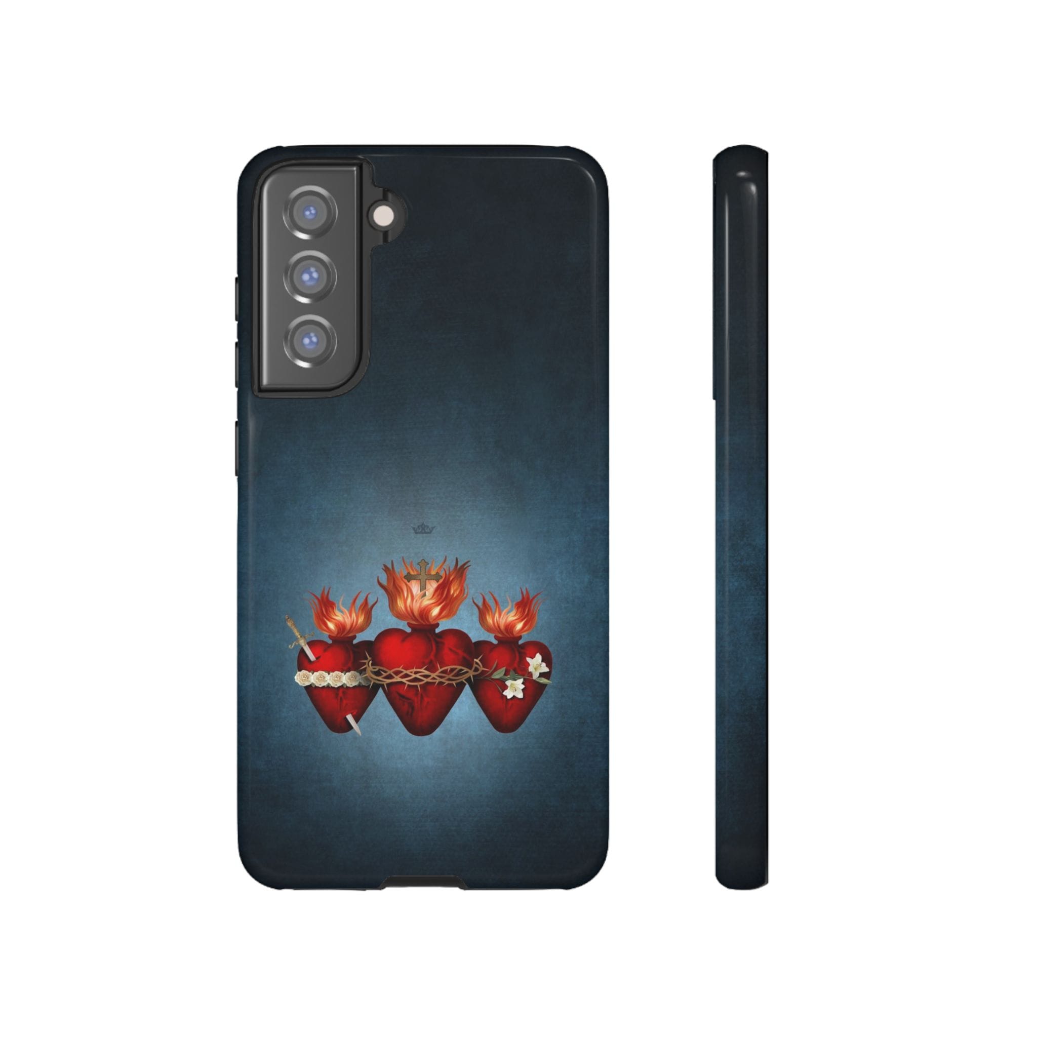 Holy Family Hearts Hard Phone Case (Vintage Blue) Copyright VENXARA