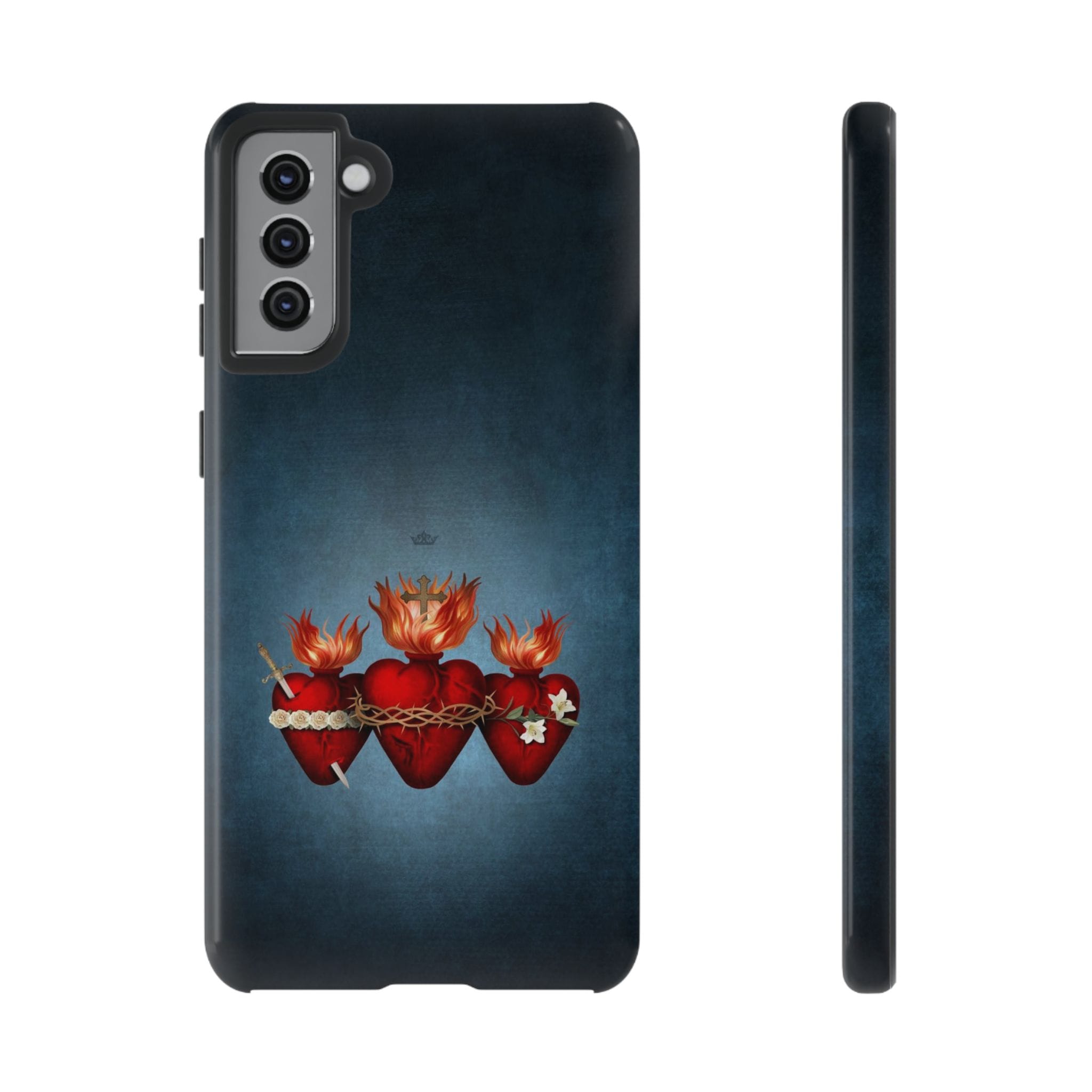 Holy Family Hearts Hard Phone Case (Vintage Blue) Copyright VENXARA
