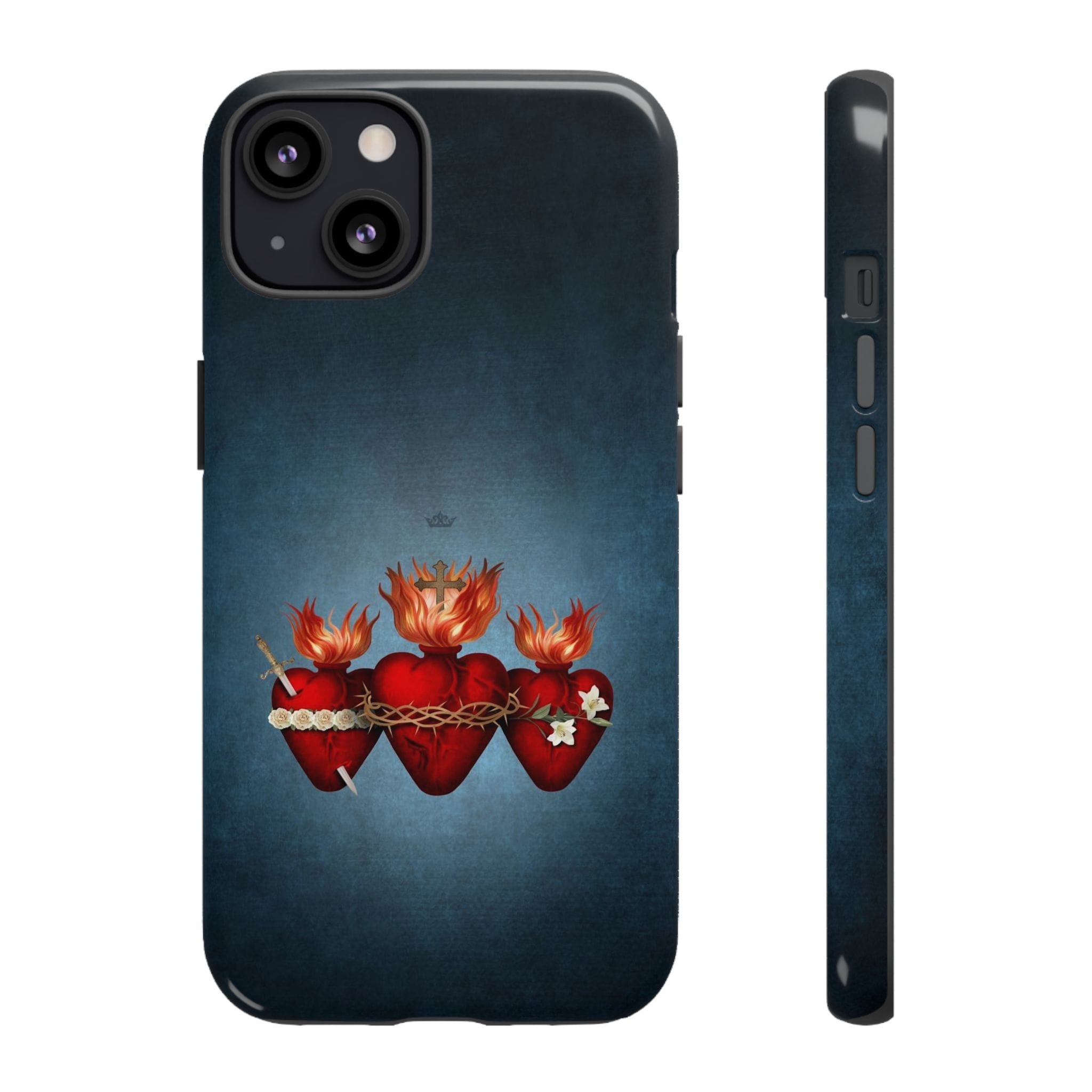 Holy Family Hearts Hard Phone Case (Vintage Blue) Copyright VENXARA