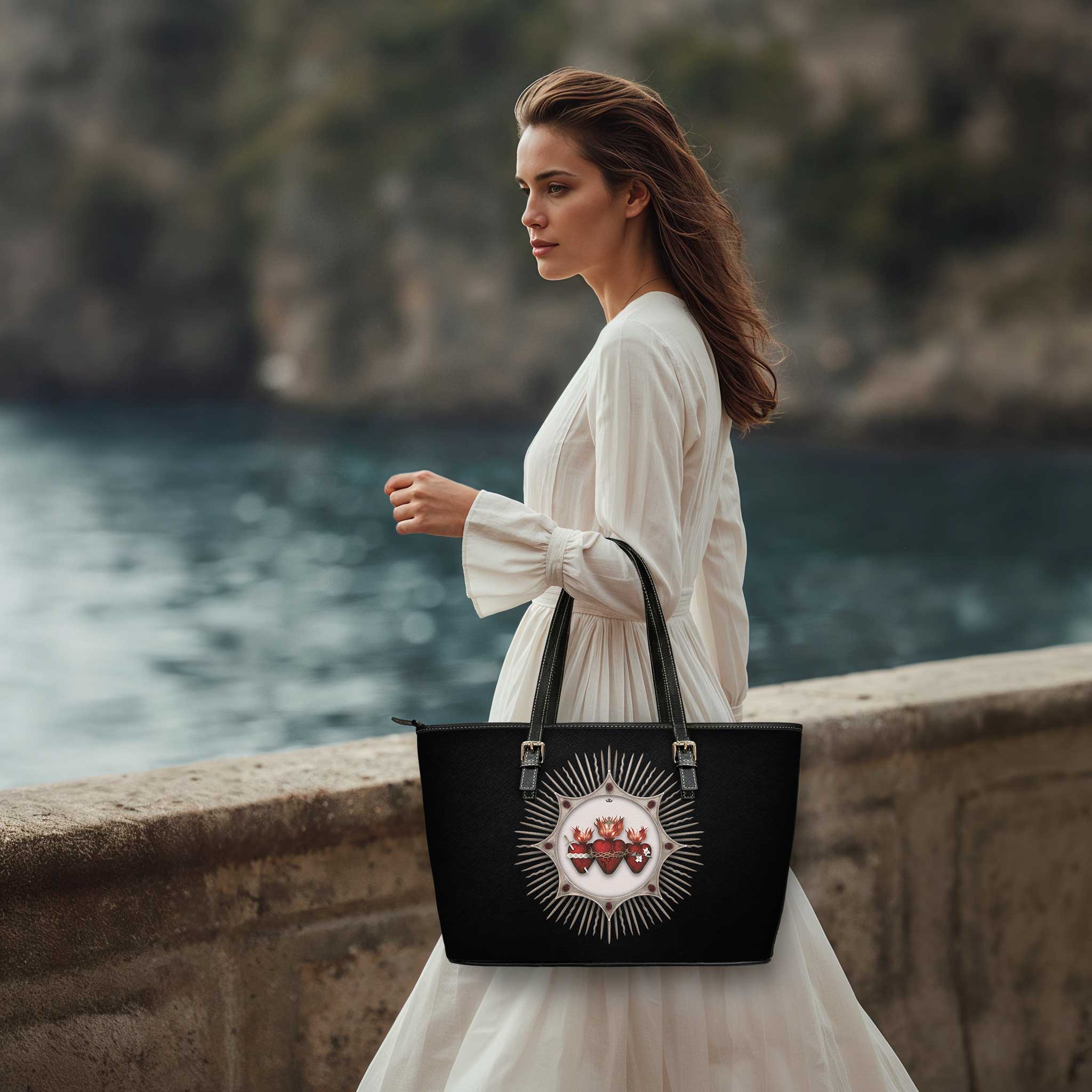 Holy Family Hearts Tote Bag (Black) - VENXARA®