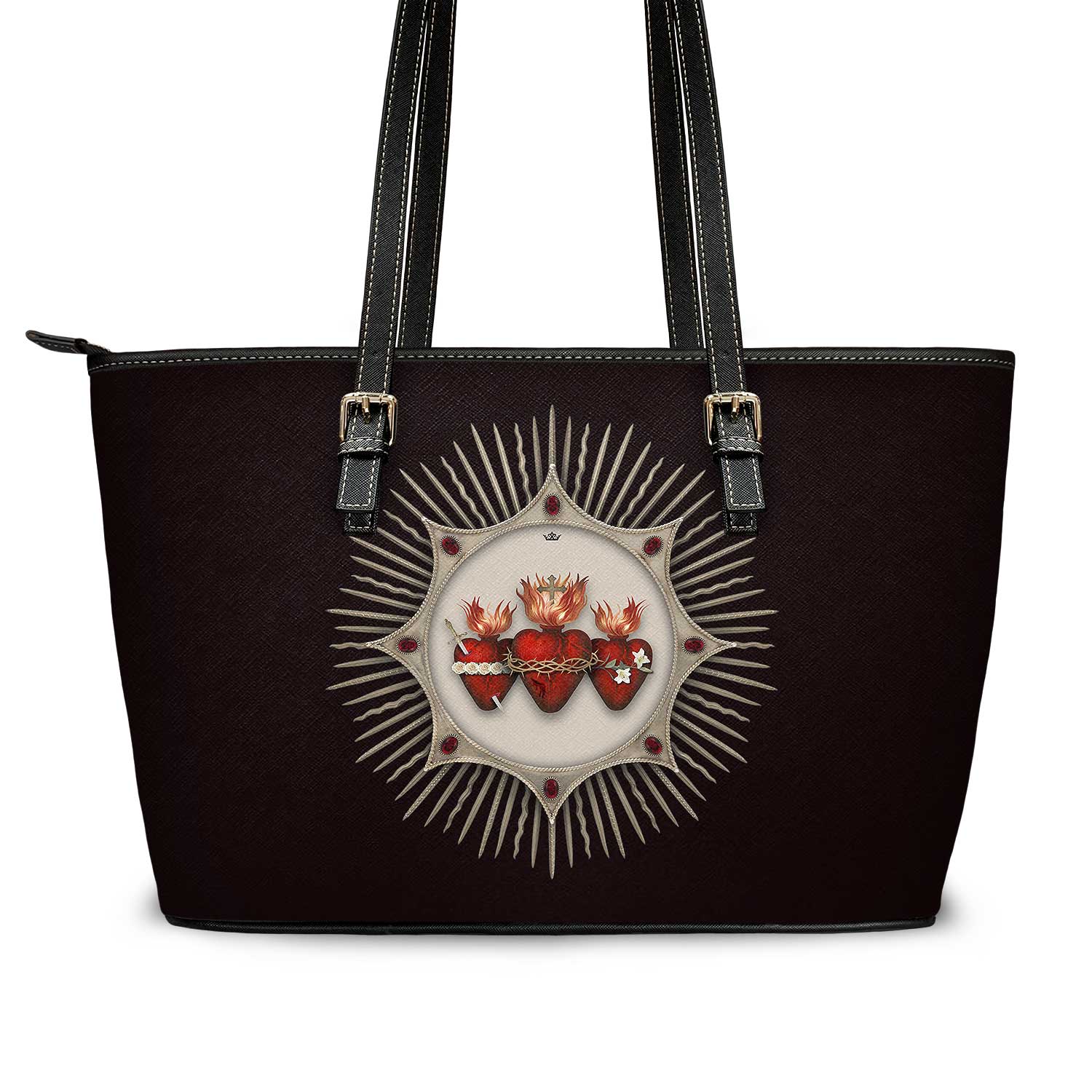 Holy Family Hearts Tote Bag (Black) - VENXARA®