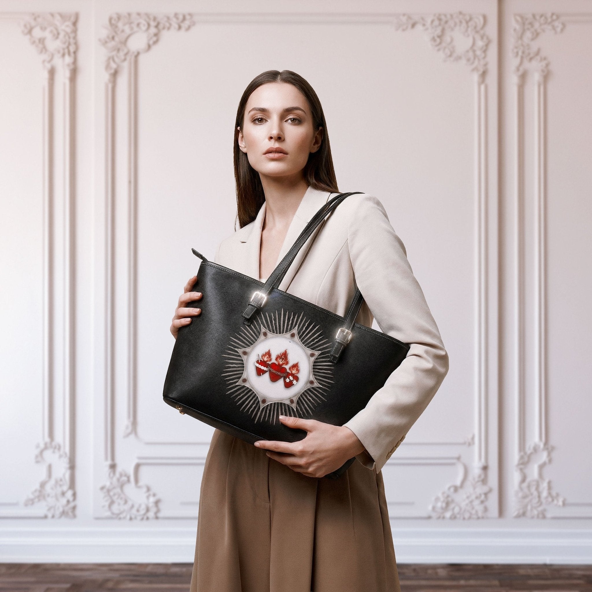 Holy Family Hearts Tote Bag (Radiant Diadem Black) - Venxara
