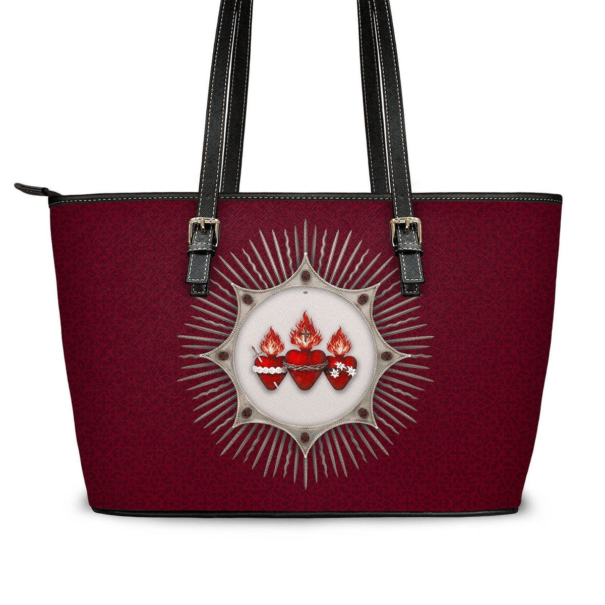 Holy Family Hearts Tote Bag (Radiant Diadem Cardinal Red) Copyright VENXARA