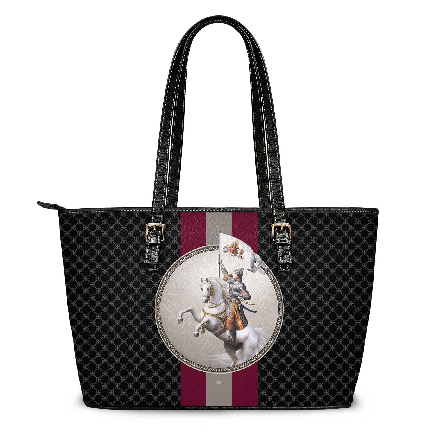 St. Joan of Arc in Battle Medallion Tote Bag (Charcoal) - Venxara