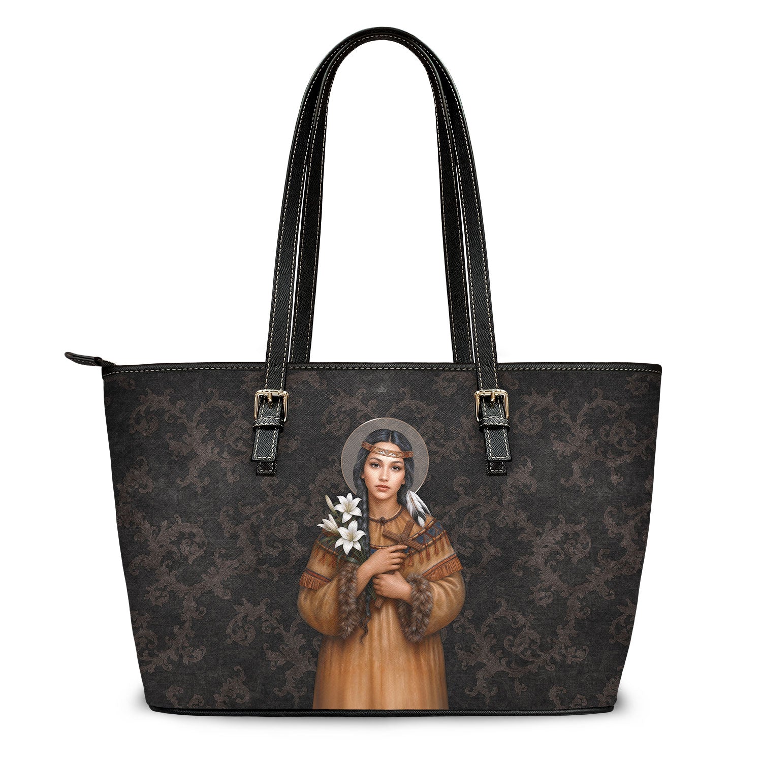 St. Kateri Tote Bag (Damask Umber)