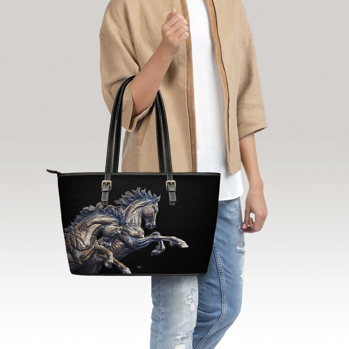 Les Chevaux Tote Bag (Black) Copyright VENXARA