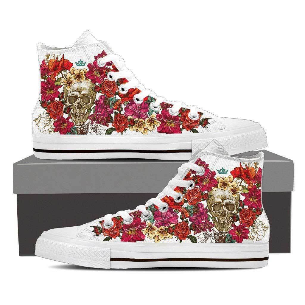 Memento Mori Floral Women's Canvas High Top Shoes - VENXARA®