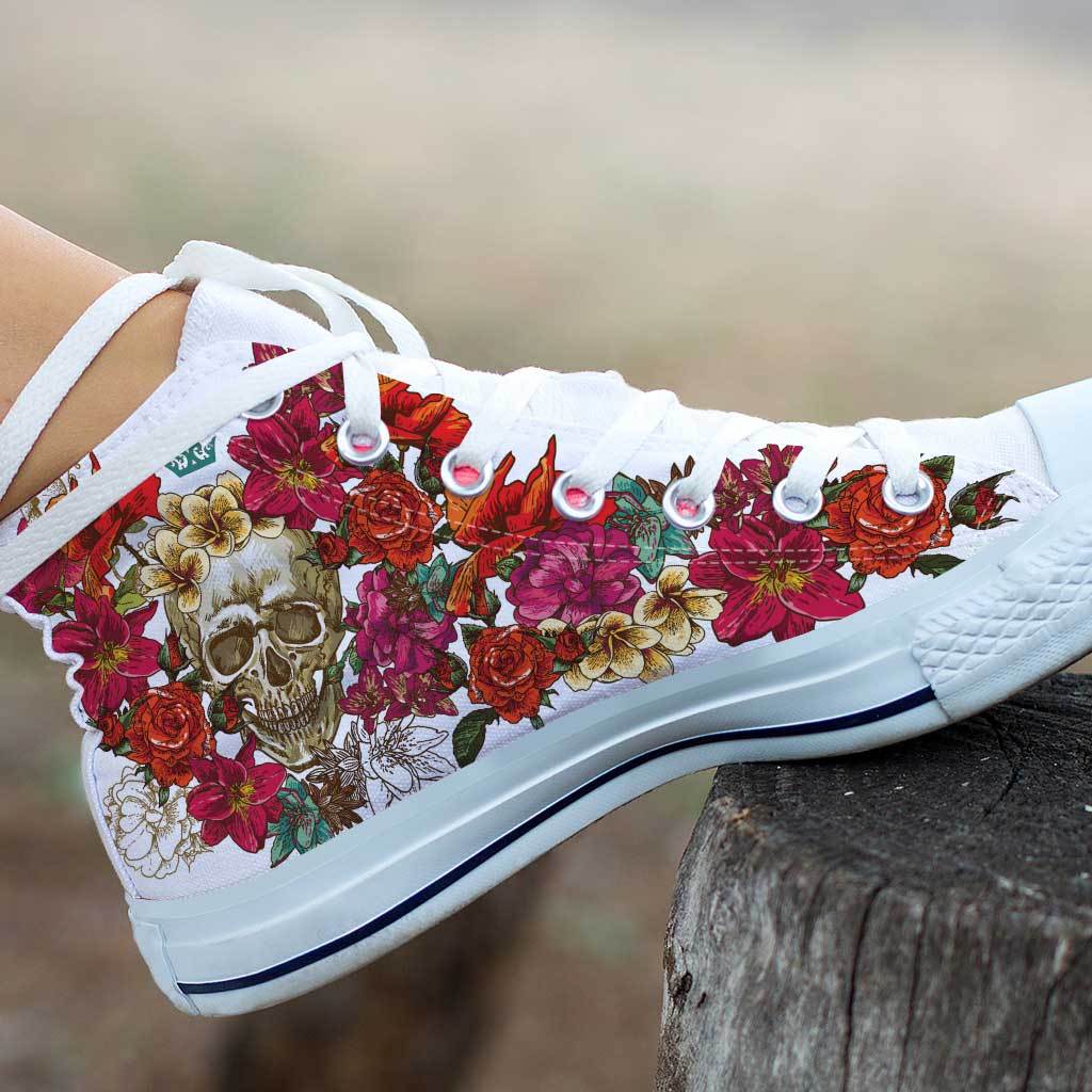 Memento Mori Floral Women's Canvas High Top Shoes - VENXARA®