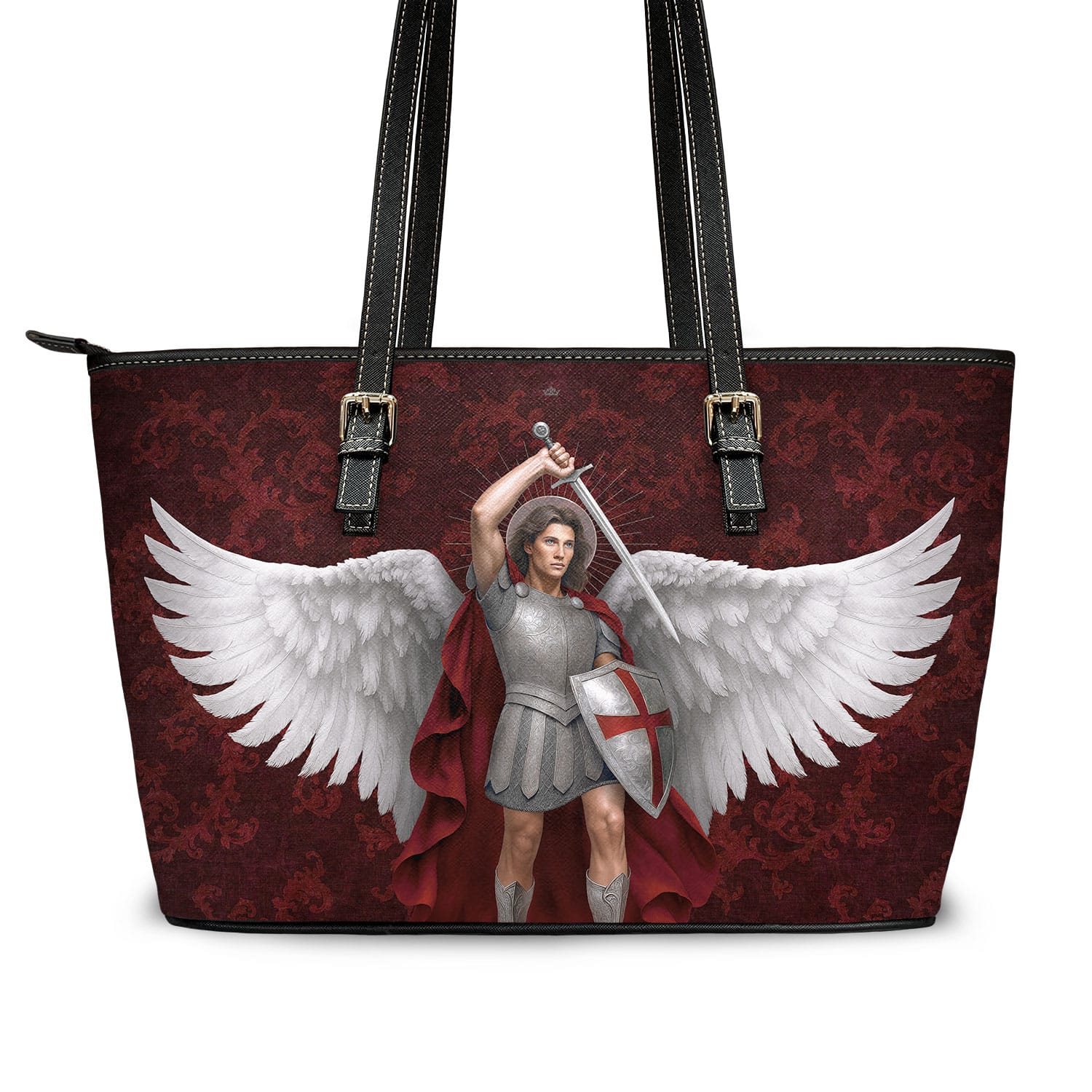 St. Michael the Archangel Tote Bag (Damask Garnet) Copyright VENXARA