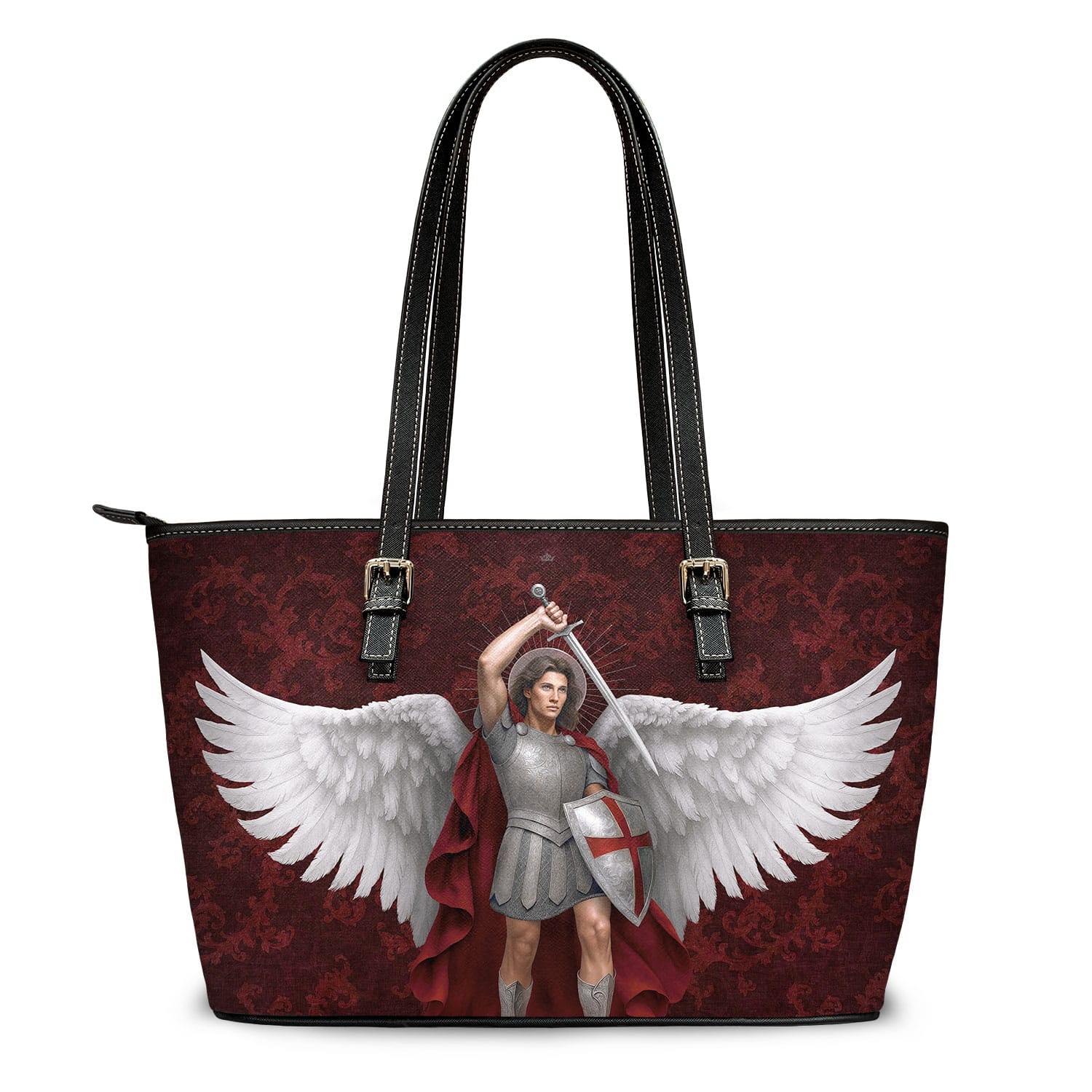 St. Michael the Archangel Tote Bag (Damask Garnet) Copyright VENXARA