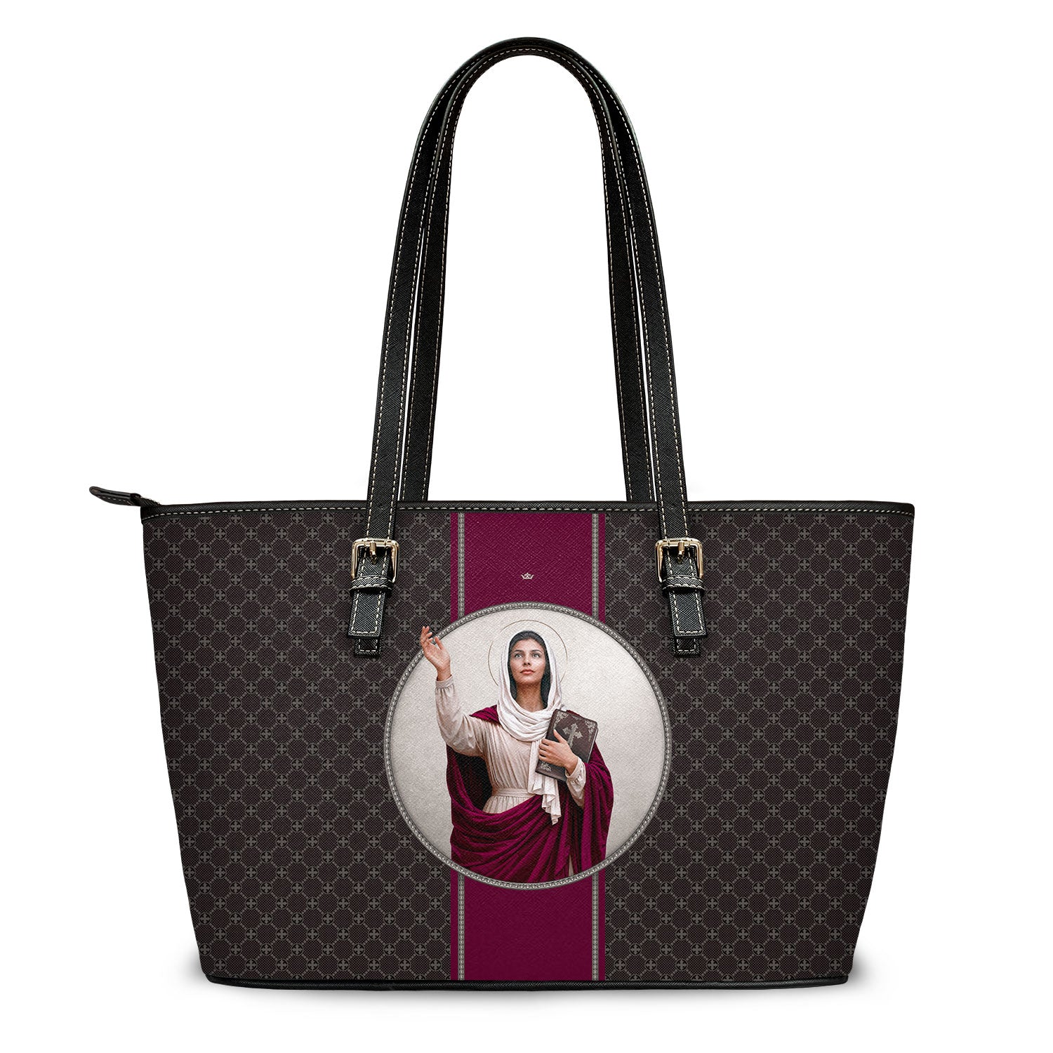 St. Monica Medallion Tote Bag (Charcoal) - Venxara