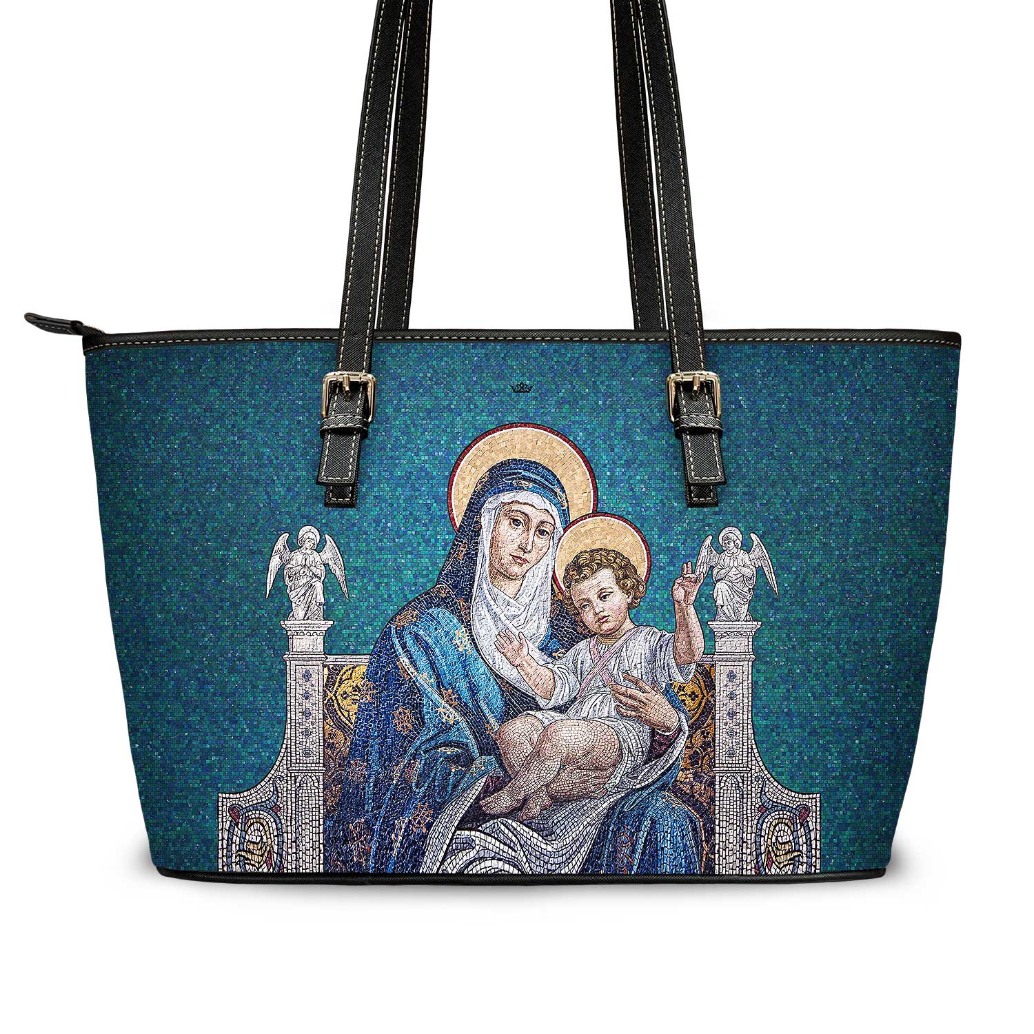 Mosaic Madonna and Child Tote Bag (Brilliant Blue) - VENXARA®