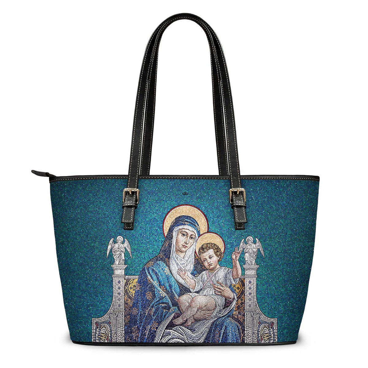 Mosaic Madonna and Child Tote Bag (Brilliant Blue) Copyright VENXARA