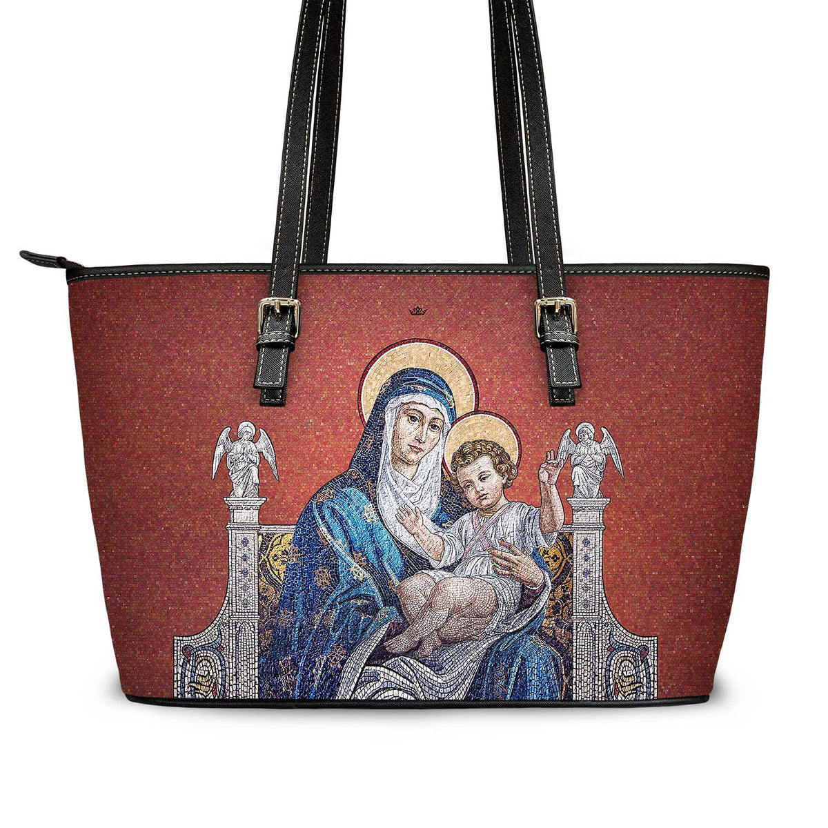 Mosaic Madonna and Child Tote Bag (Royal Red) Copyright VENXARA