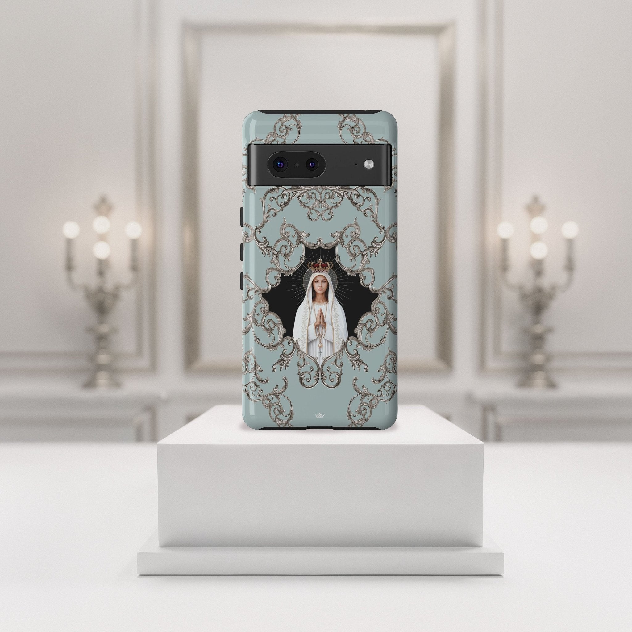 Our Lady of Fatima Hard Phone Case (Baroque Blue) - Venxara