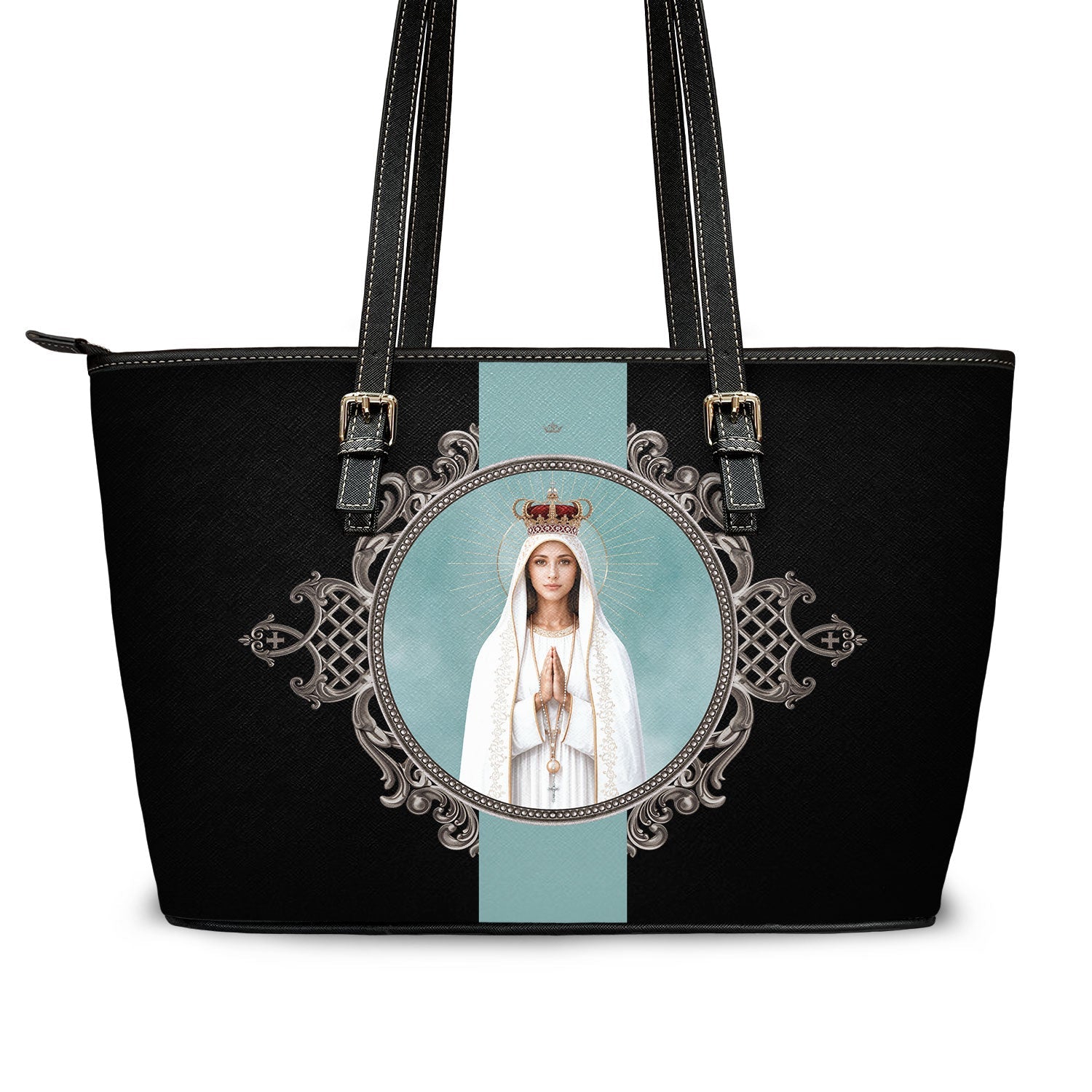Our Lady of Fatima Medallion Tote Bag (Black) - VENXARA