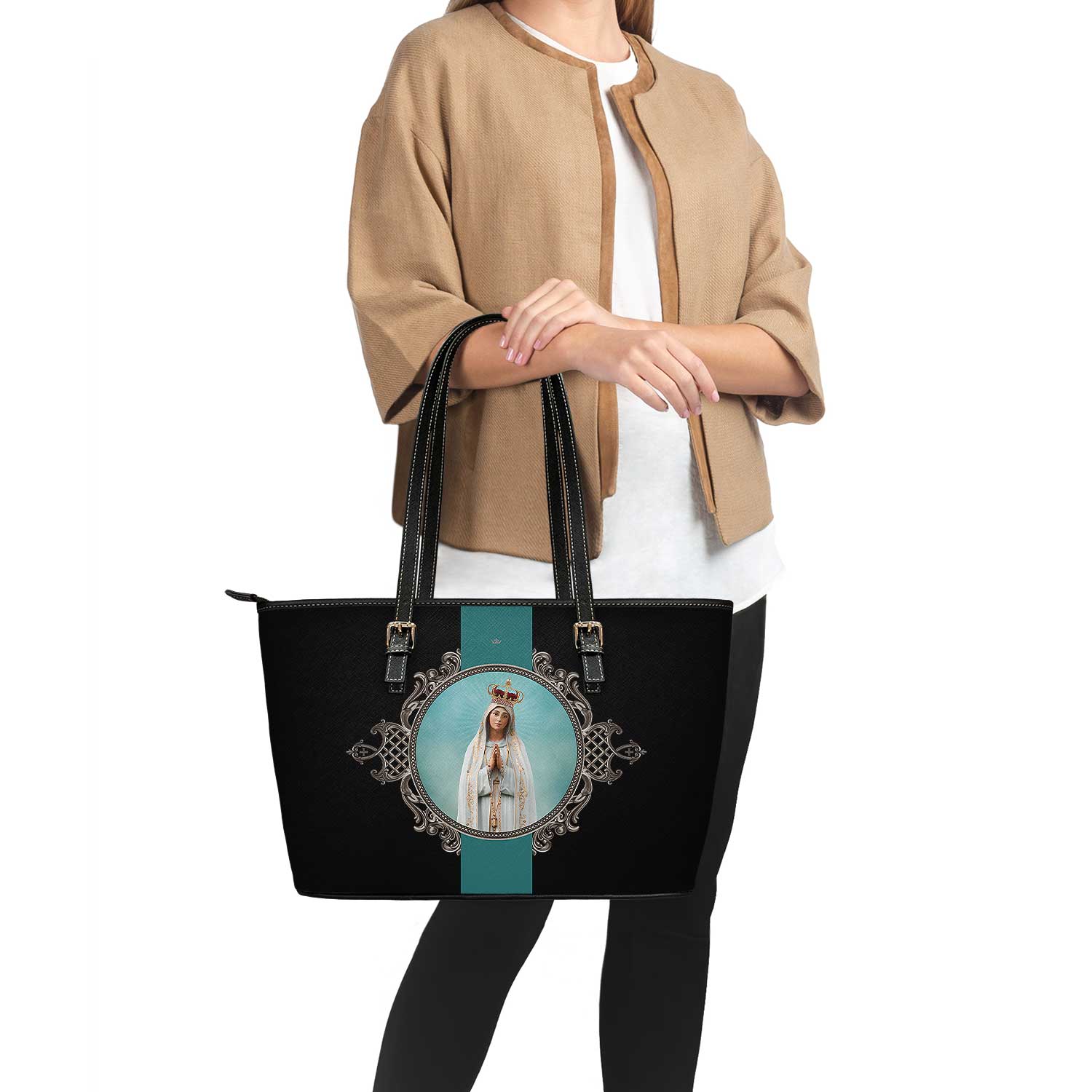 Our Lady of Fatima Medallion Tote Bag (Black) - VENXARA®