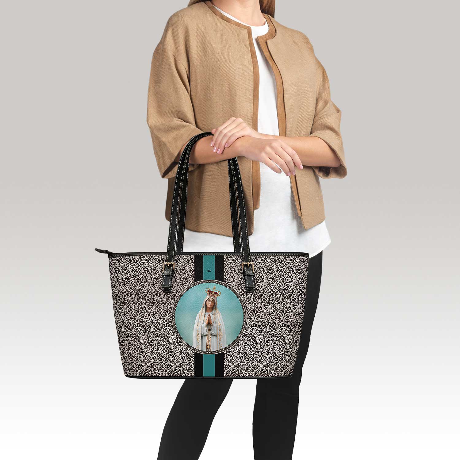 Our Lady of Fatima Medallion Tote Bag (Leopard) - VENXARA®