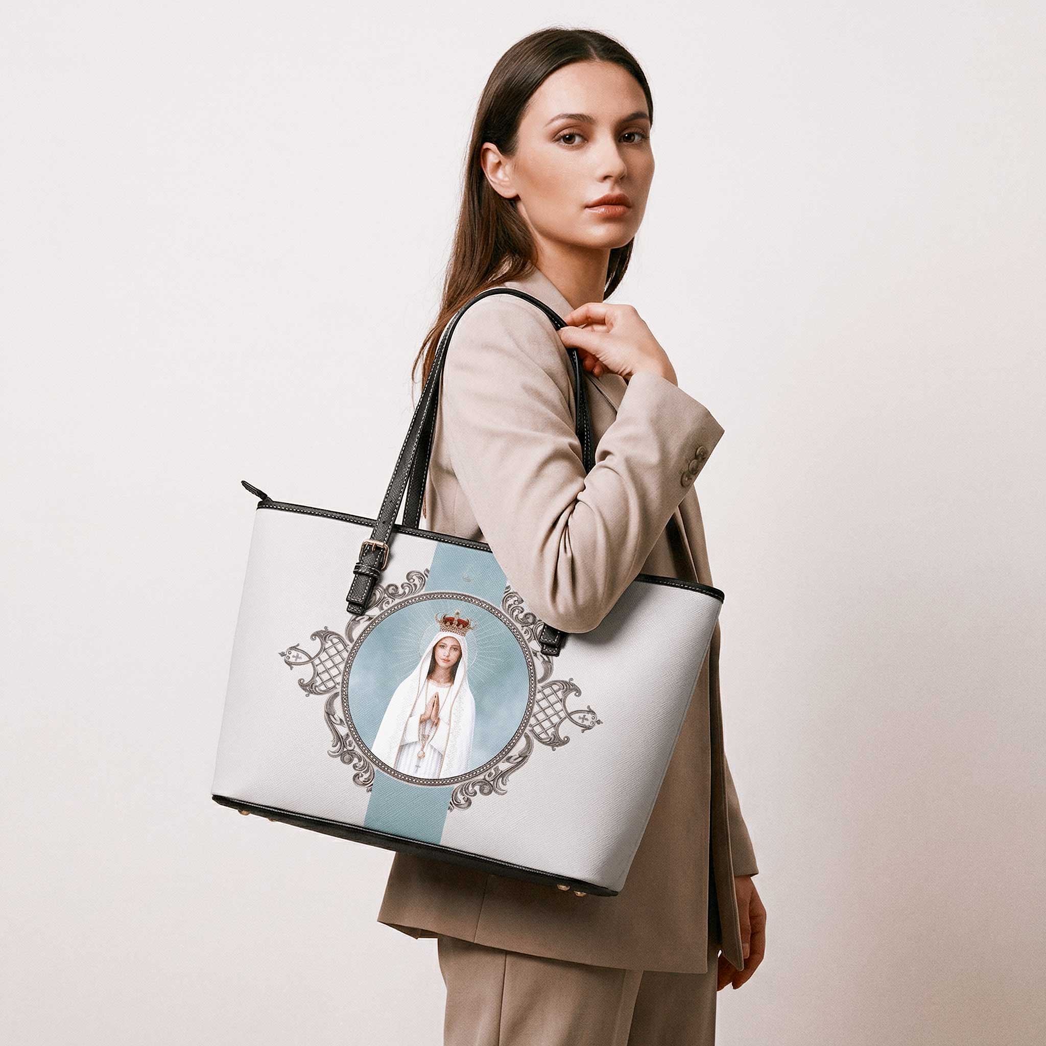 Our Lady of Fatima Medallion Tote Bag (Sand) - Venxara