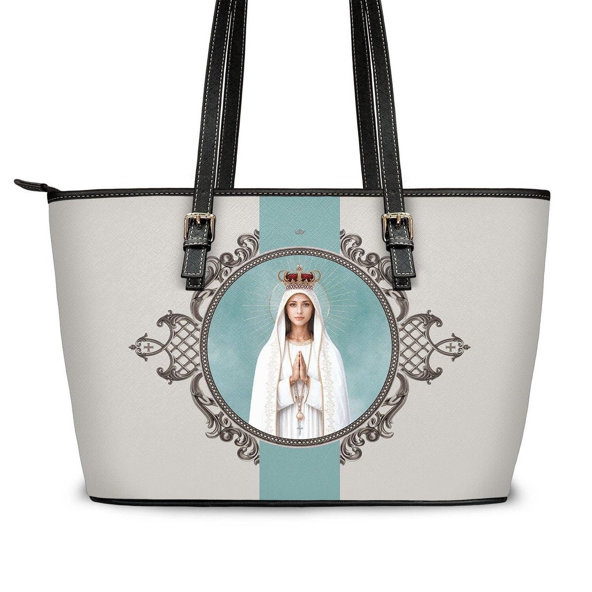 Our Lady of Fatima Medallion Tote Bag (Sand) Copyright VENXARA