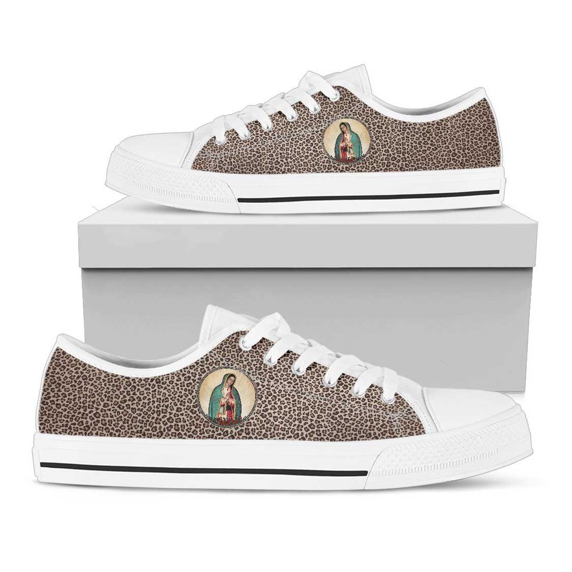 Our Lady of Guadalupe Women's Canvas Low Top Shoes (Leopard) - VENXARA®