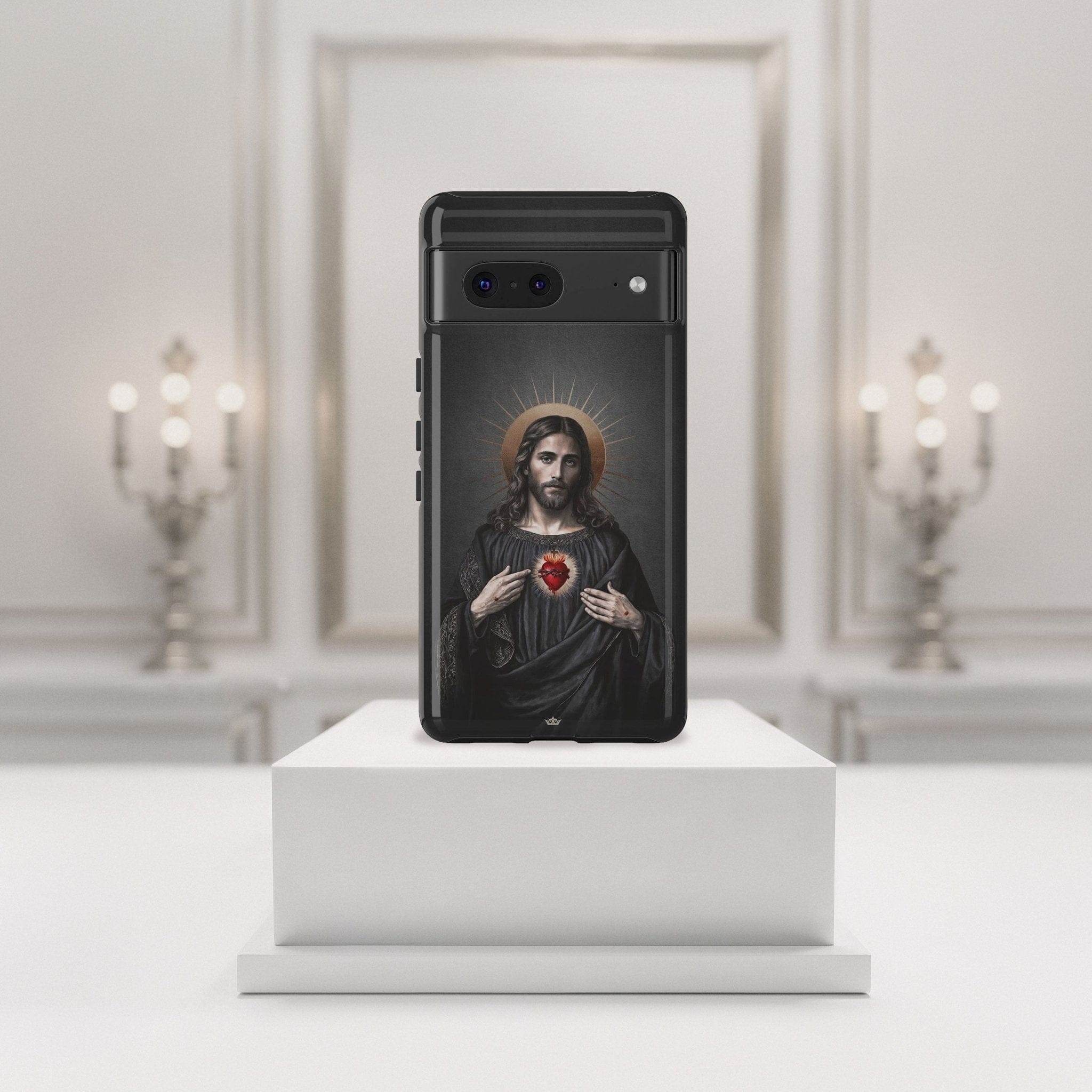 Sacred Heart of Jesus Hard Phone Case (Vintage Black) Copyright VENXARA