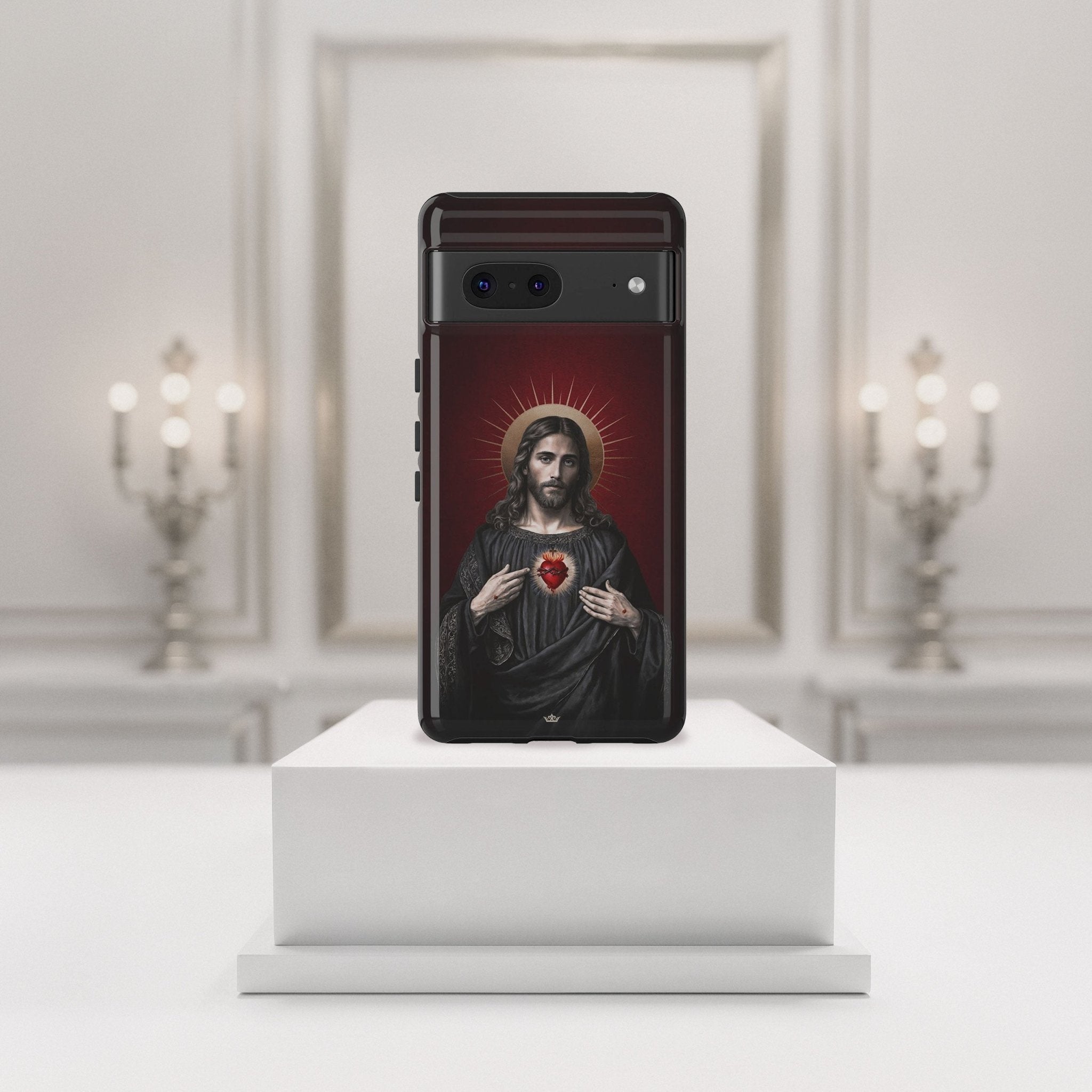 Sacred Heart of Jesus Hard Phone Case (Vintage Garnet) - Venxara