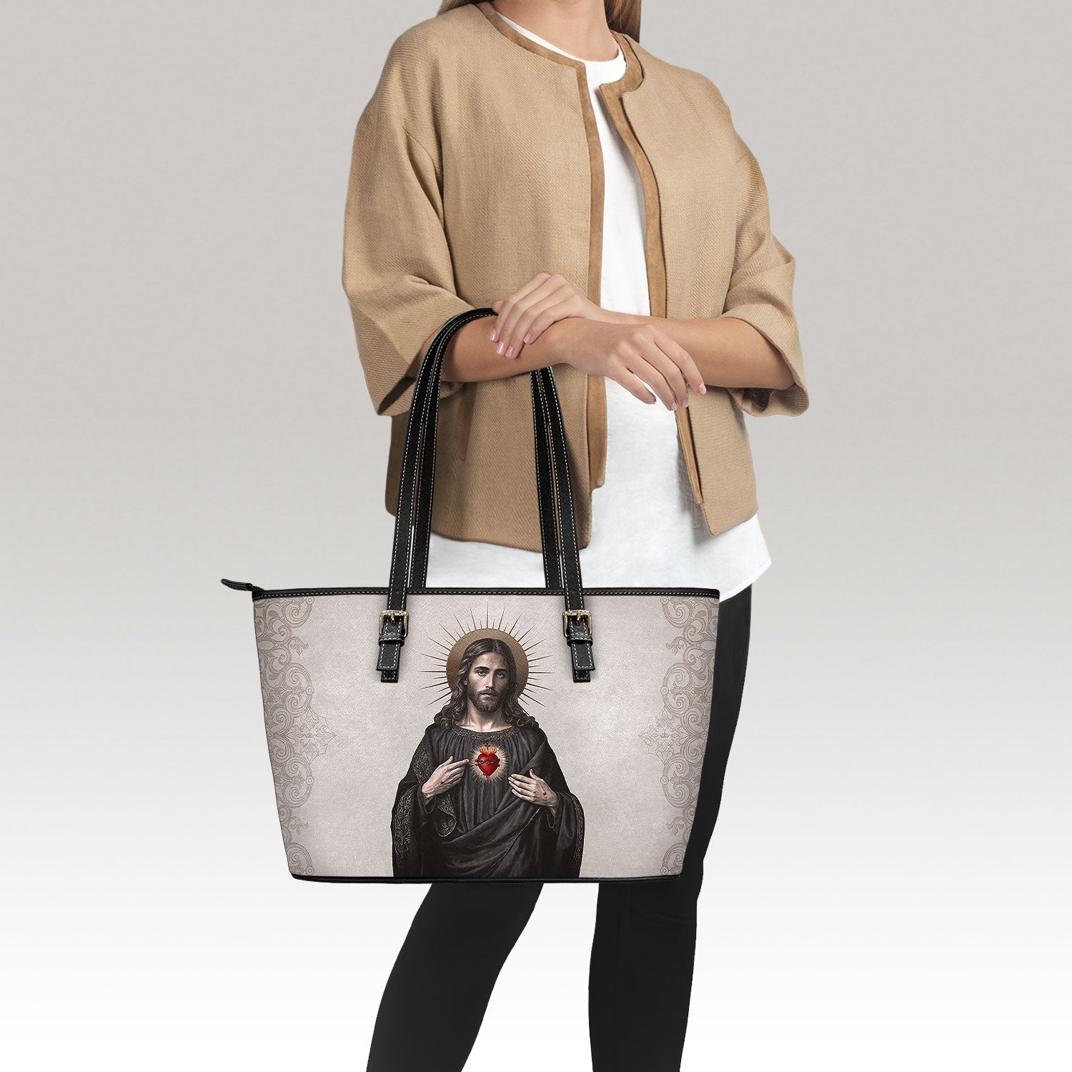 Sacred Heart of Jesus Tote Bag (Vintage Ivory) - VENXARA®