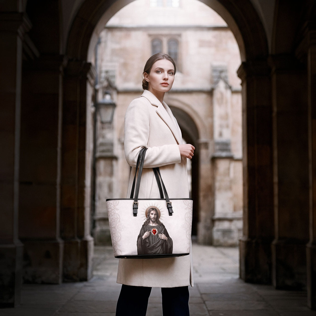 Sacred Heart of Jesus Tote Bag (Vintage Ivory) Copyright VENXARA
