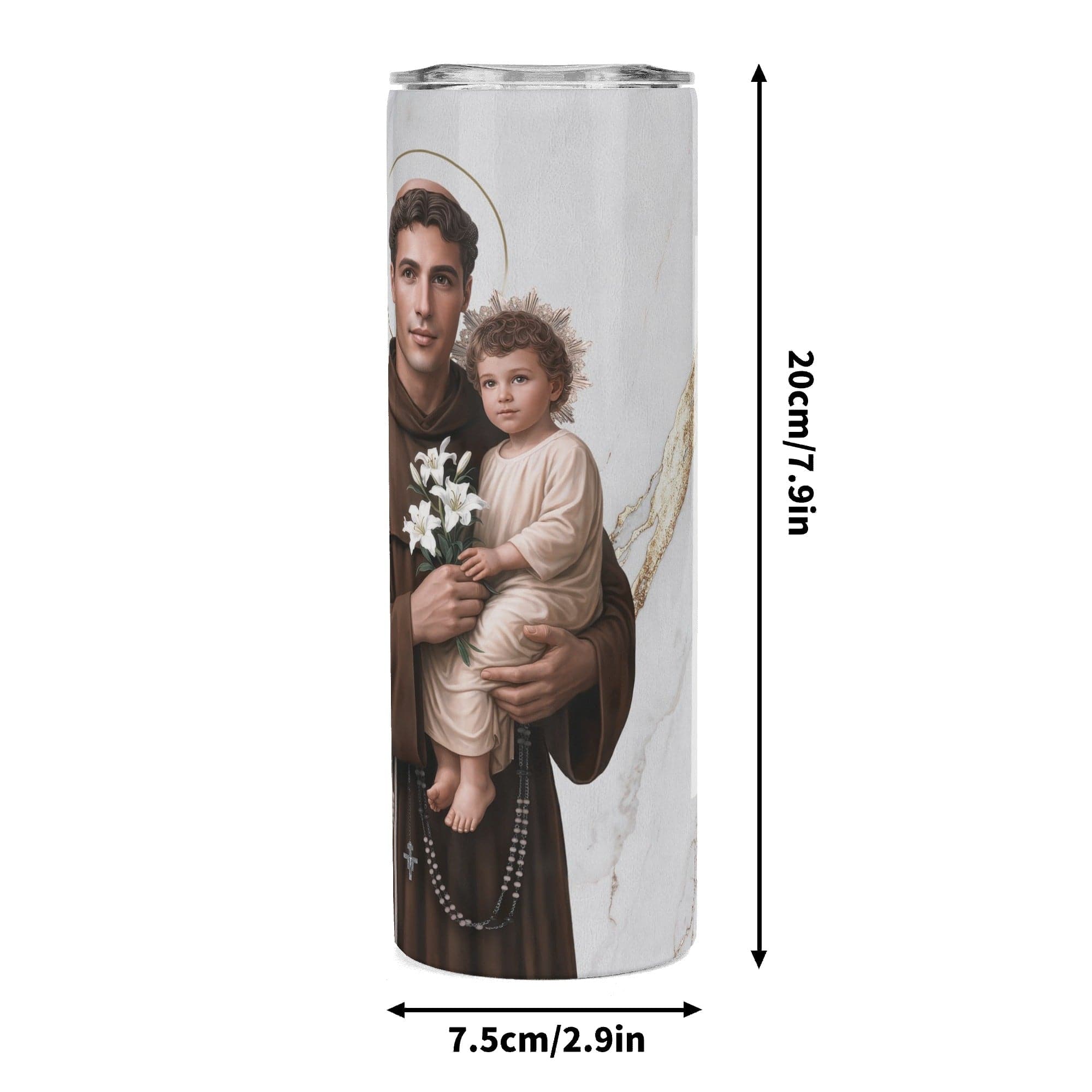 St. Anthony of Padua Lord's Prayer Skinny Tumbler (Blanc Marble 20 oz) Copyright VENXARA