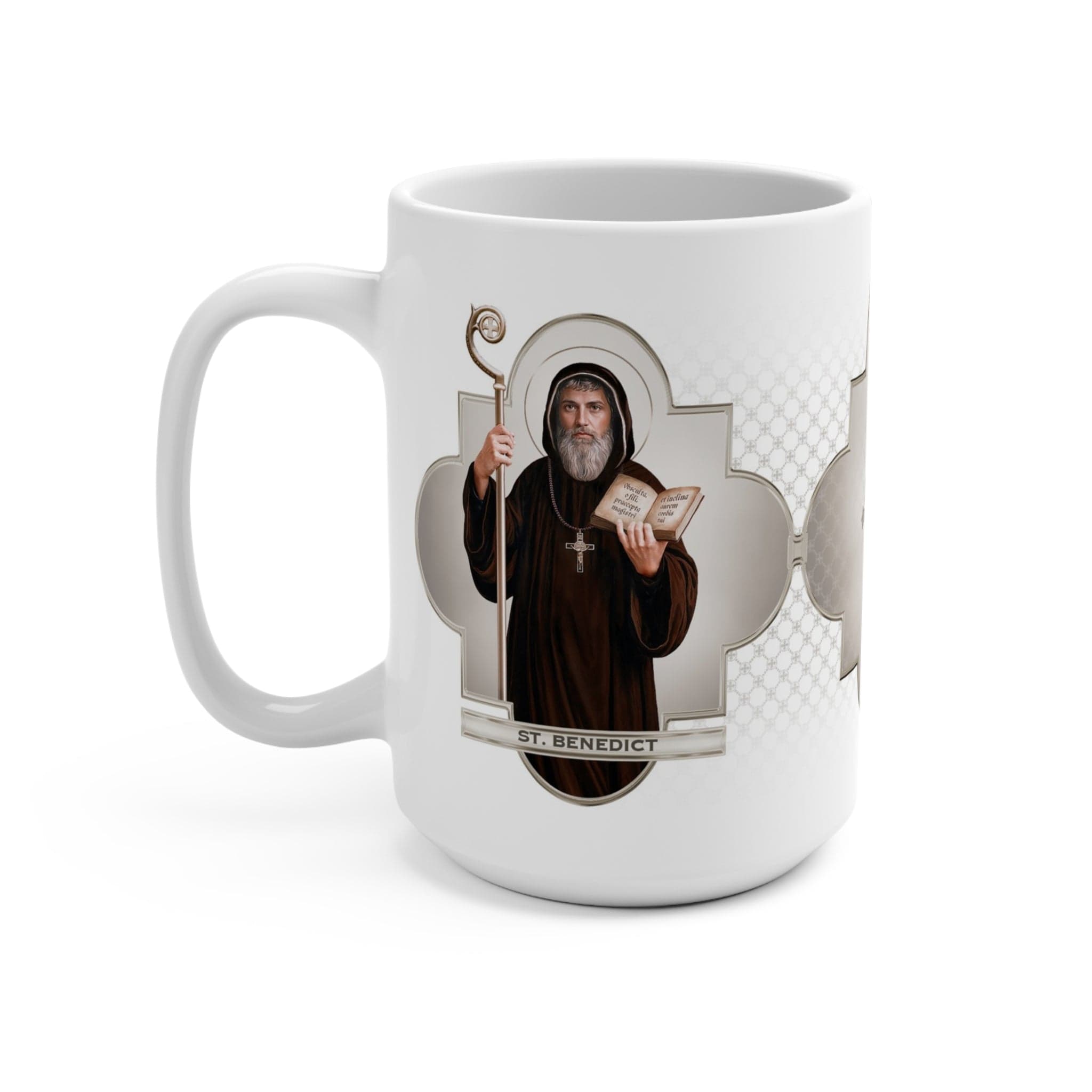 St. Benedict Ceramic Mug (White 15 oz) Copyright VENXARA