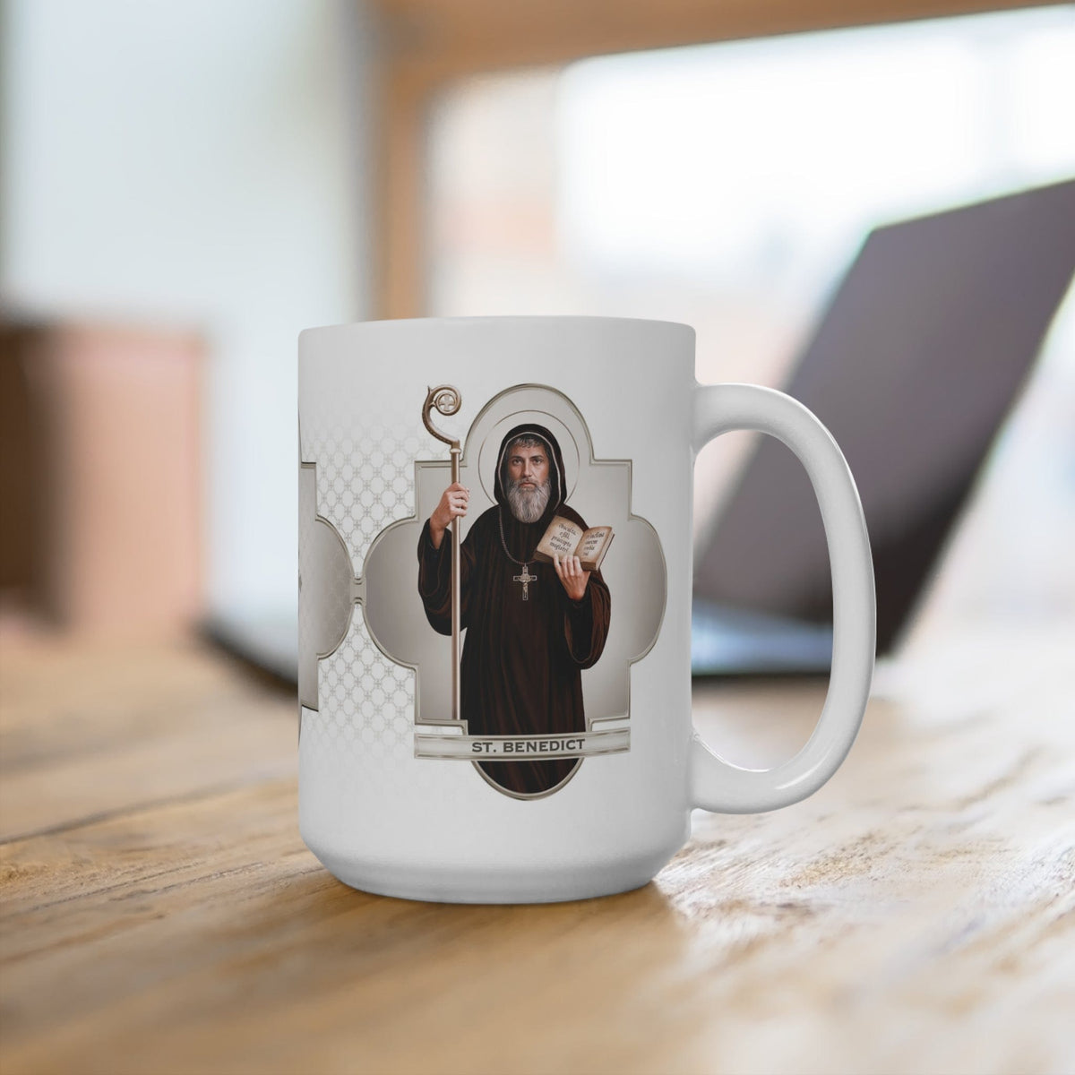 St. Benedict Ceramic Mug (White 15 oz) Copyright VENXARA