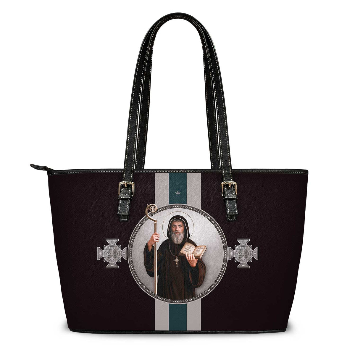 St. Benedict Medallion Tote Bag (Black) Copyright VENXARA